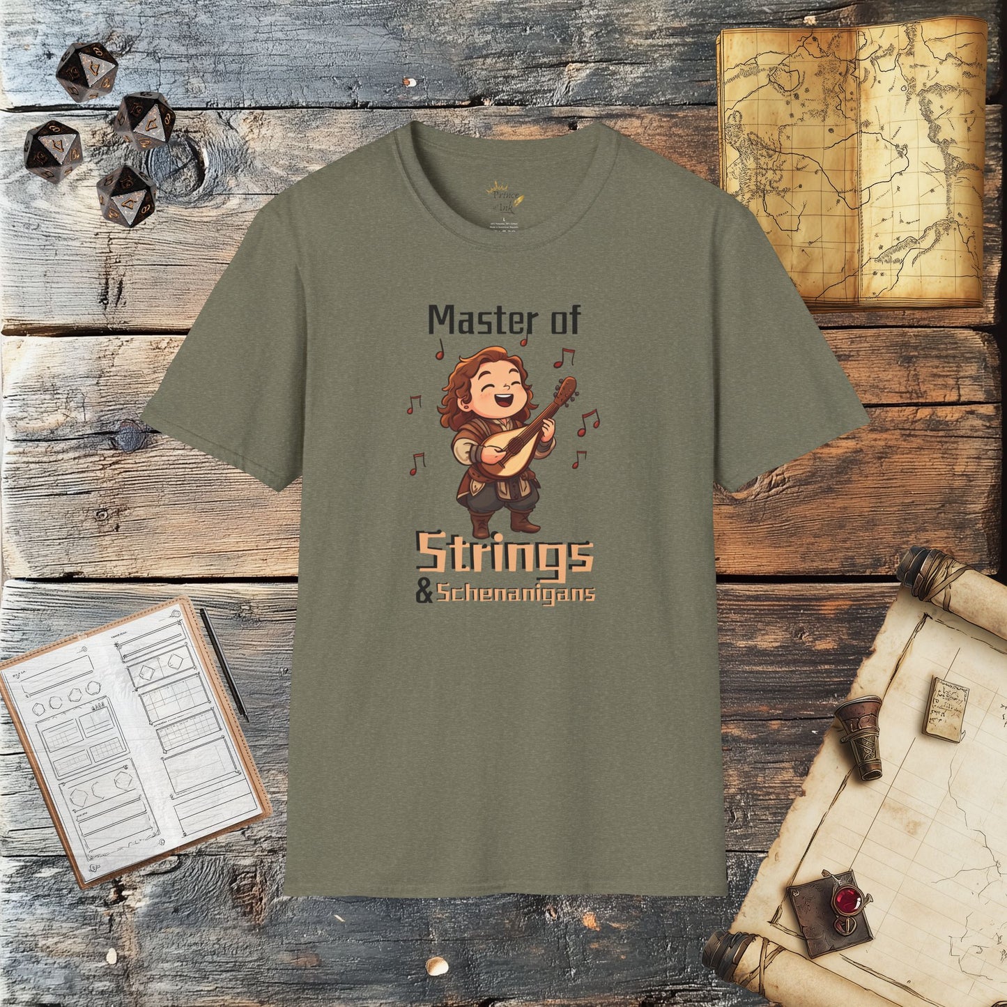 Master of Strings & Schenanigans - Fantasy Group Role Playing Graphic T-Shirt