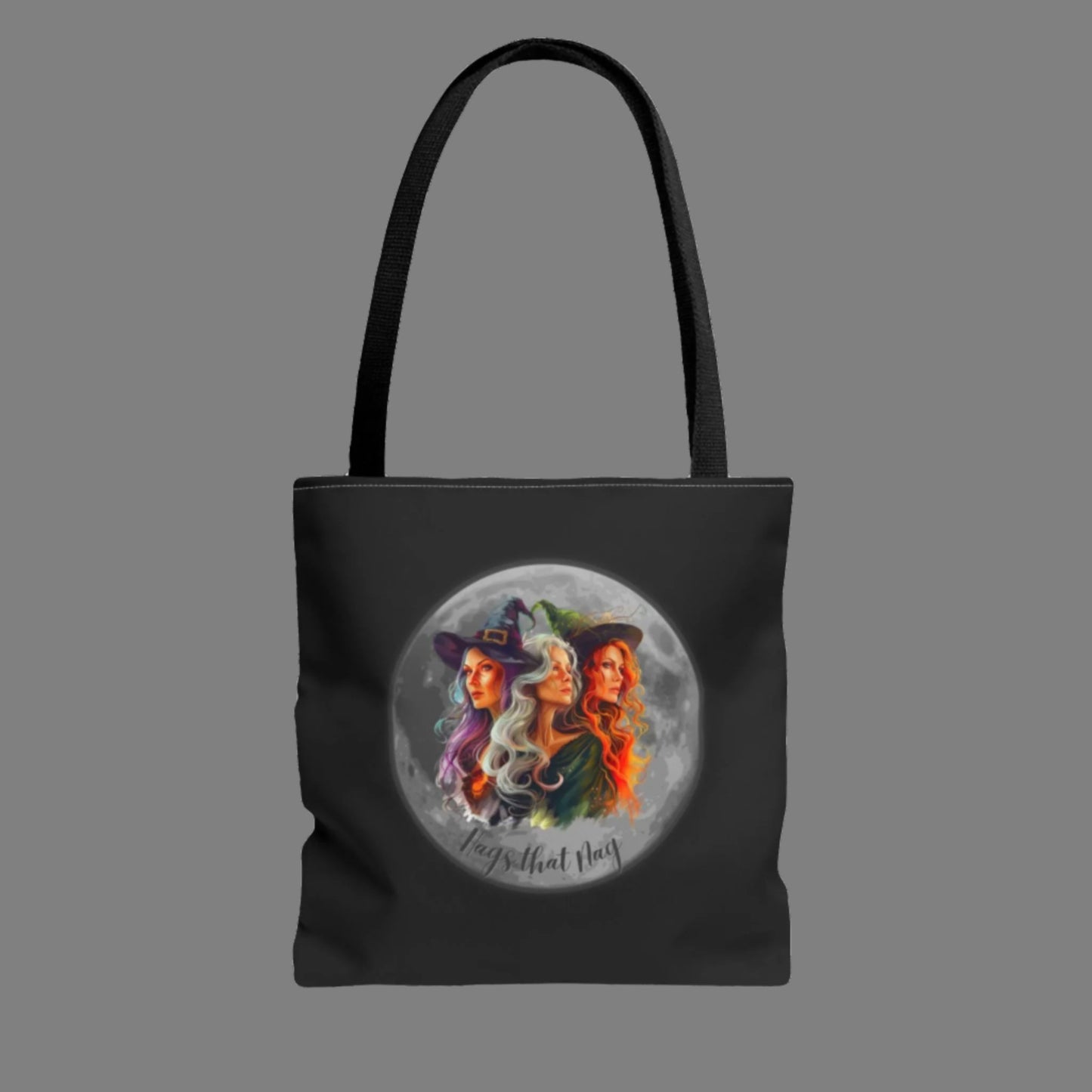 Black Cute Witches Carrying Tote, Halloween Trick or Treat Bag. Children's or Adult Tote Bag, Halloween Bag, Witches, School Bag, Shopping Bag