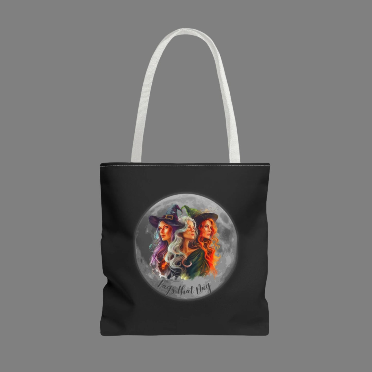 Black Cute Witches Carrying Tote, Halloween Trick or Treat Bag. Children's or Adult Tote Bag, Halloween Bag, Witches, School Bag, Shopping Bag