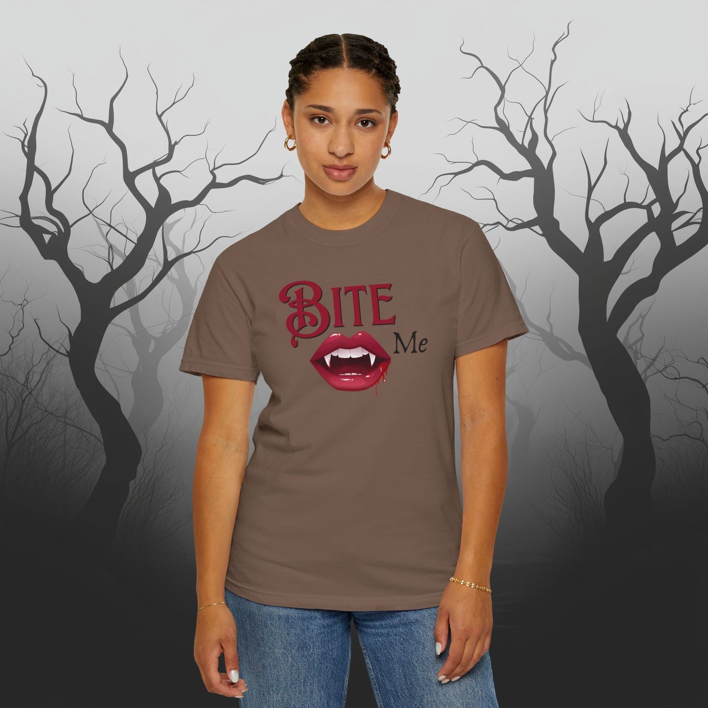 Bite Me Cute Halloween Graphic T - Cute Vampire Bite Me T-Shirt - Comfort Colors 1717