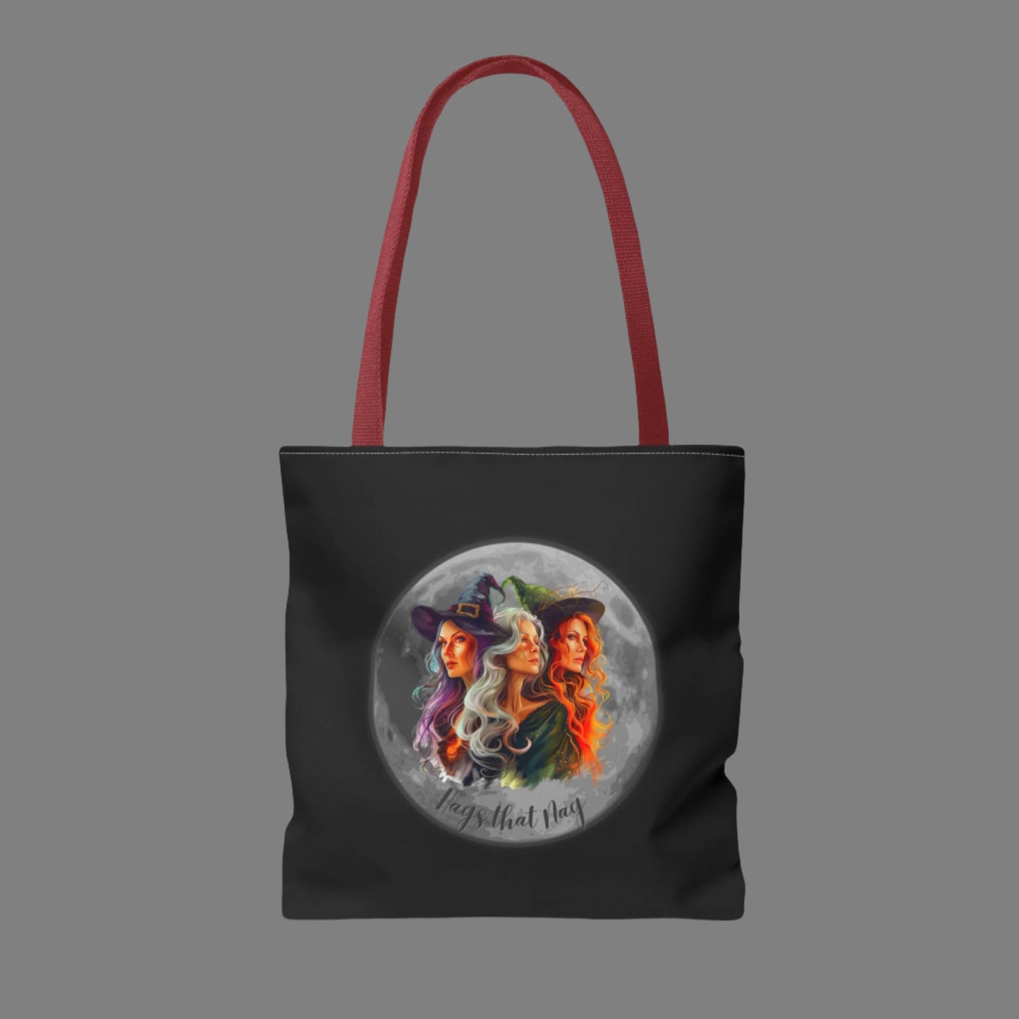 Black Cute Witches Carrying Tote, Halloween Trick or Treat Bag. Children's or Adult Tote Bag, Halloween Bag, Witches, School Bag, Shopping Bag