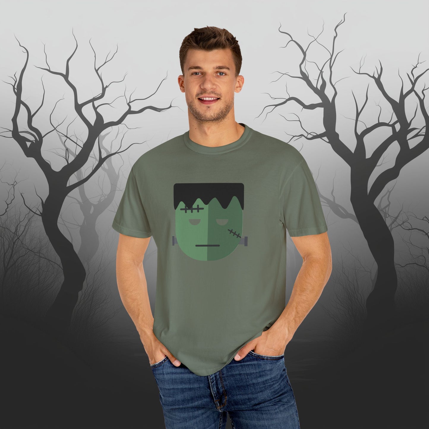 Cute & Simple Frankenstein Graphic Halloween Graphic T-Shirt - Funny Halloween Shirt Comfort Colors 1717