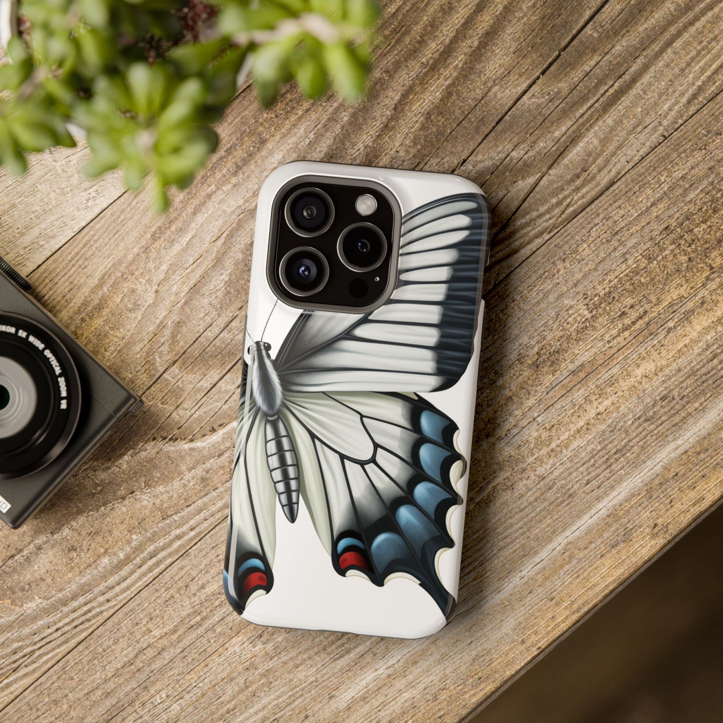 White Zebra Swallowtail Butterfly Re-imagined iPhone case Beautiful Butterfly MagSafe Tough Cases White Swallowtail Butterfly MagSafe iPhone Case