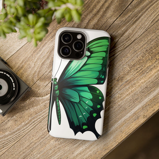 Emerald Swallowtail Butterfly Re-imagined iPhone Case Beautiful Butterfly MagSafe Tough Cases with Green Butterfly iPhone Case