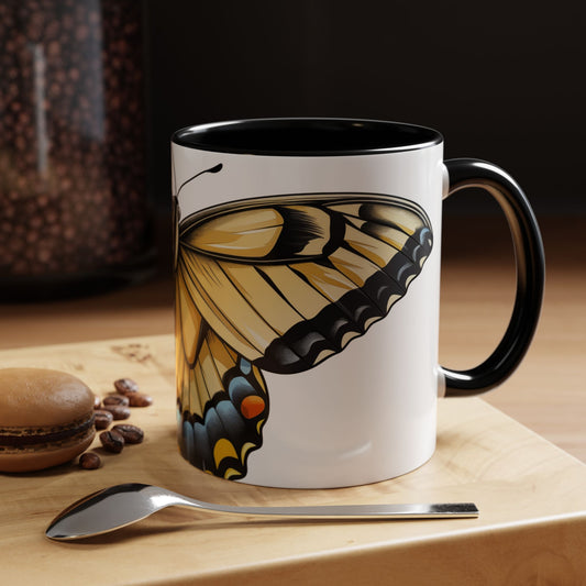 Yellow Tiger Swallowtail Butterfly Accent Coffee Mug, 11oz, Tiger Swallowtail re-imagined Beautiful Tiger Swallowtail Butterfly Coffee Mug & Tea Cup