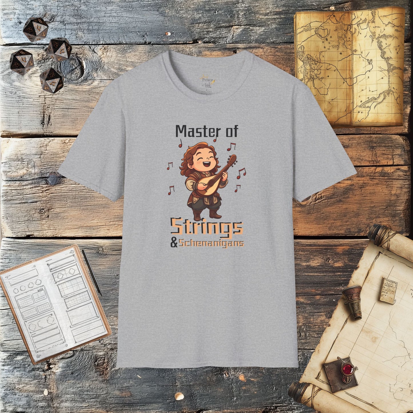 Master of Strings & Schenanigans - Fantasy Group Role Playing Graphic T-Shirt