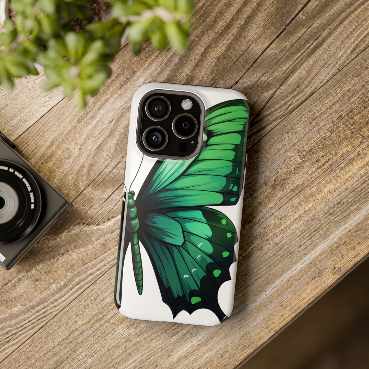 Emerald Swallowtail Butterfly Re-imagined iPhone Case Beautiful Butterfly MagSafe Tough Cases with Green Butterfly iPhone Case