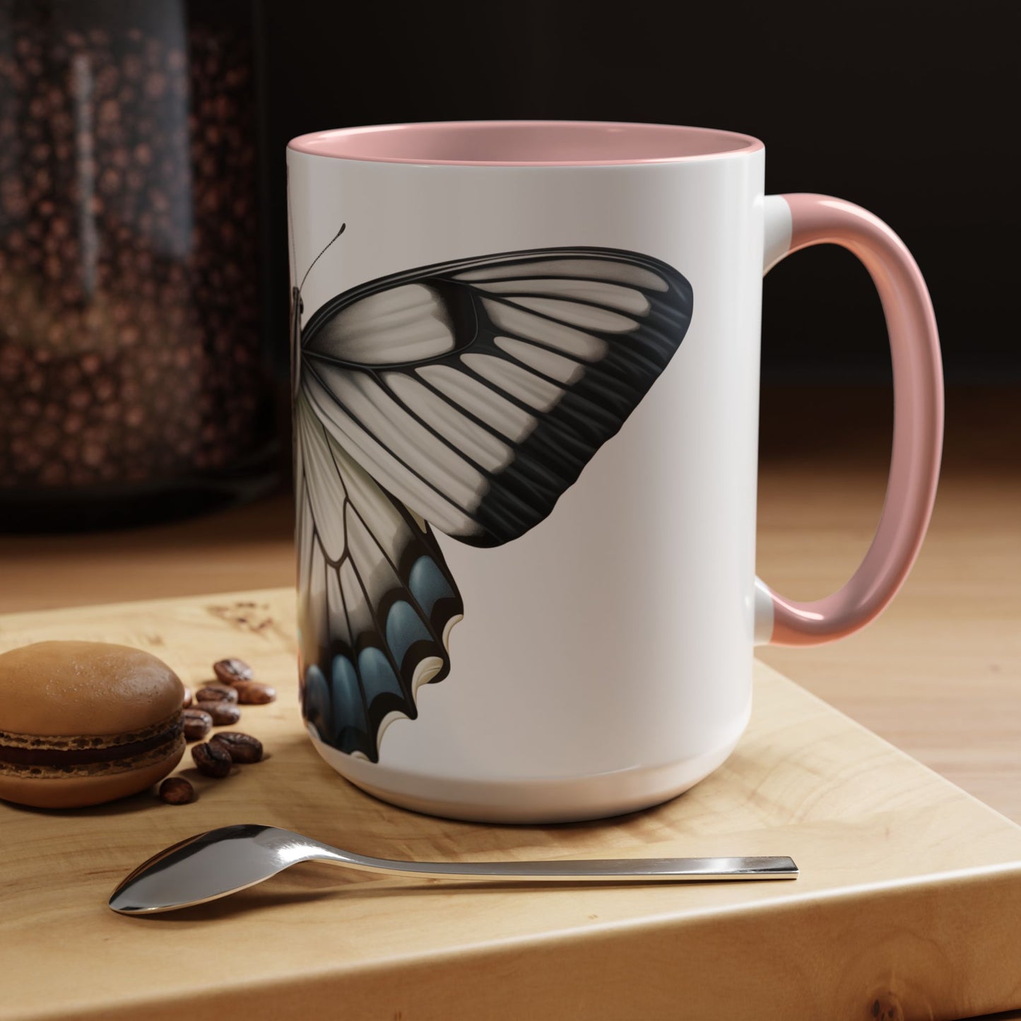 White Zebra Swallowtail Butterfly Accent Coffee Mug, 11oz, Zebra Swallowtail Butterfly Coffee or Tea Mug