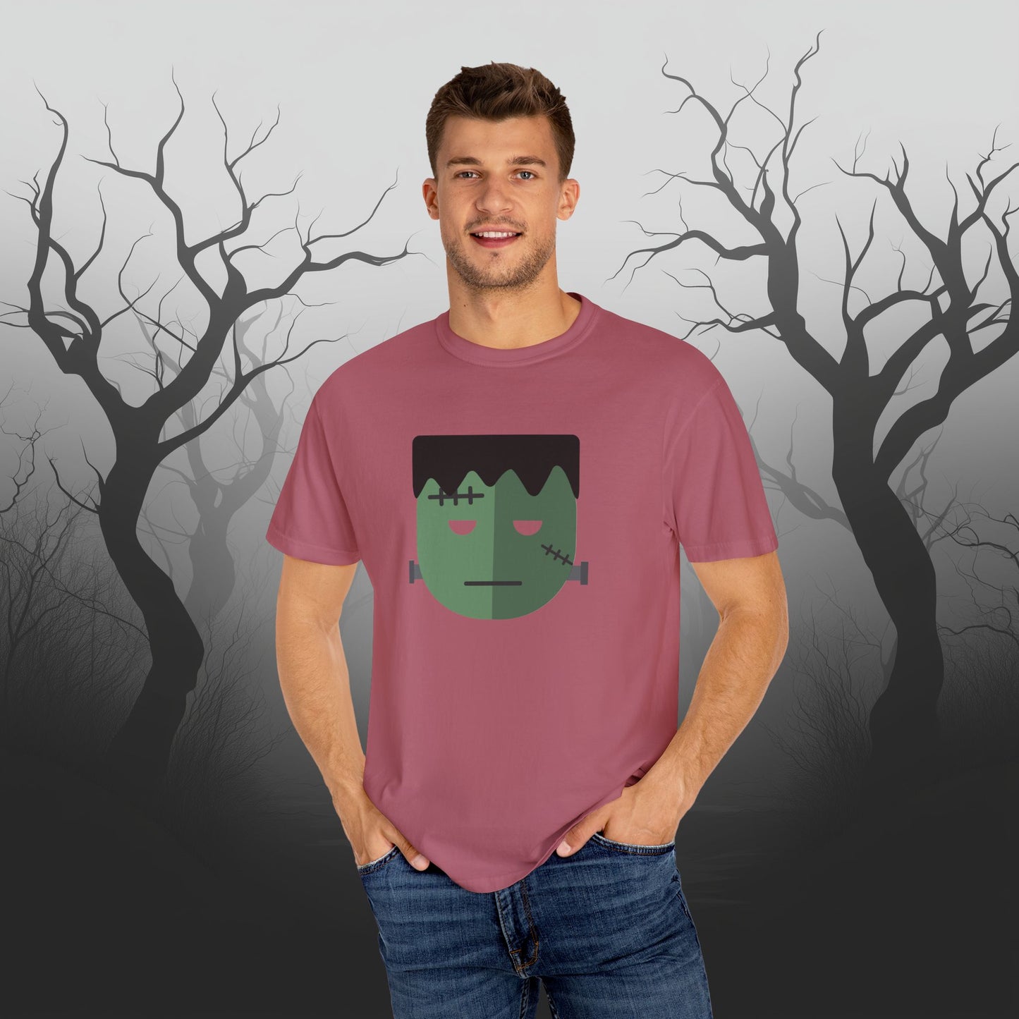 Cute & Simple Frankenstein Graphic Halloween Graphic T-Shirt - Funny Halloween Shirt Comfort Colors 1717