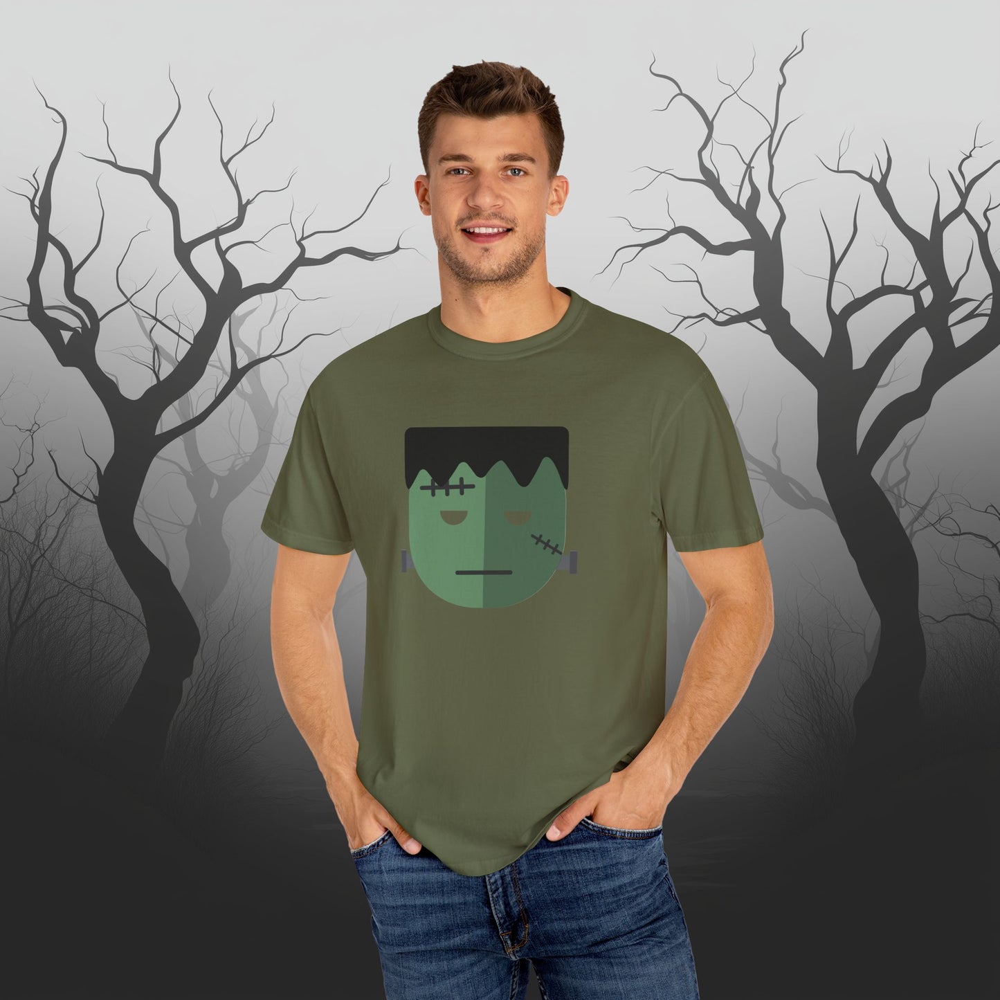 Cute & Simple Frankenstein Graphic Halloween Graphic T-Shirt - Funny Halloween Shirt Comfort Colors 1717