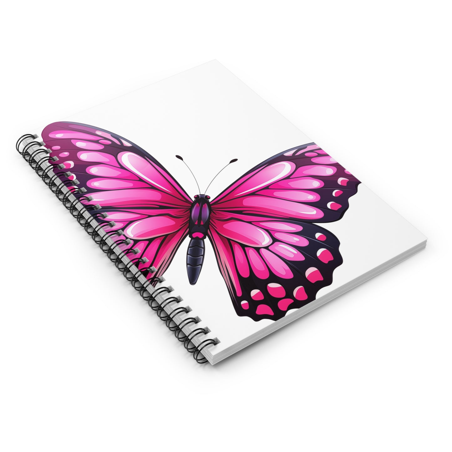 Pink Jewel Butterfly Spiral Notebook Ruled, Lined Journal Diary for School, College, Office or Home. Artistic Stationary Supply or Gift