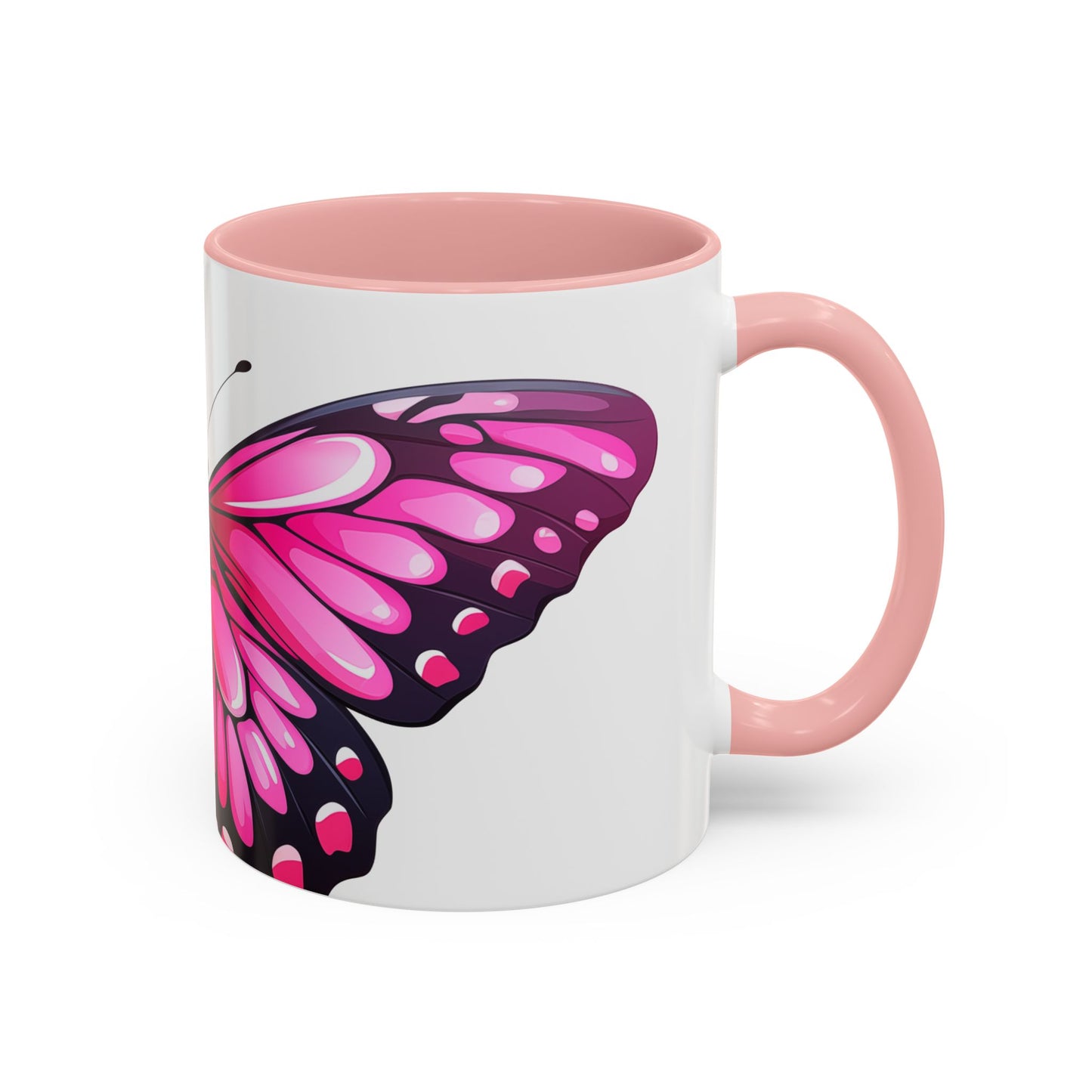 Pink Jewel Butterfly Accent Coffee Mug, 11oz, Emerald Swallowtail re-imagined Beautiful Pink Butterfly Tea Cup or Coffee Mug