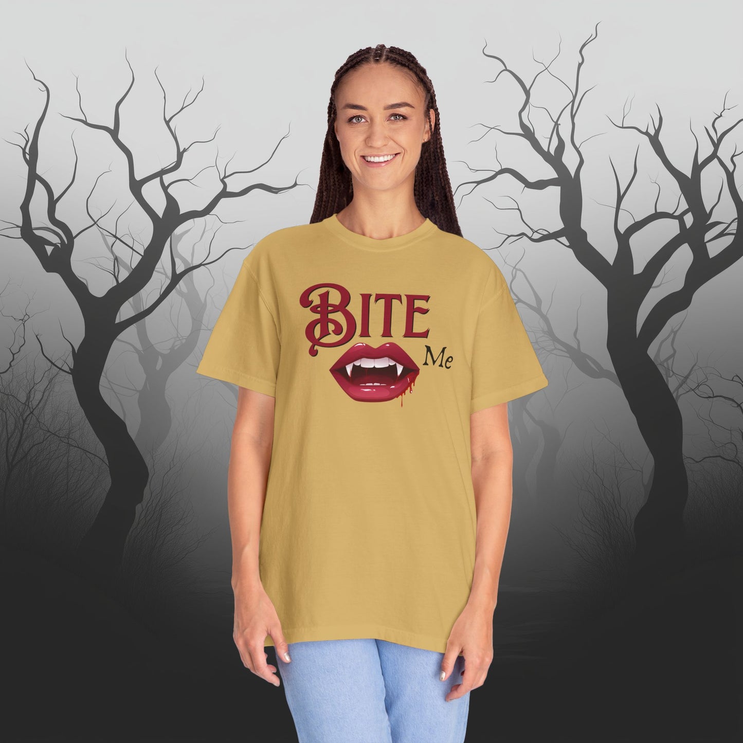 Bite Me Cute Halloween Graphic T - Cute Vampire Bite Me T-Shirt - Comfort Colors 1717