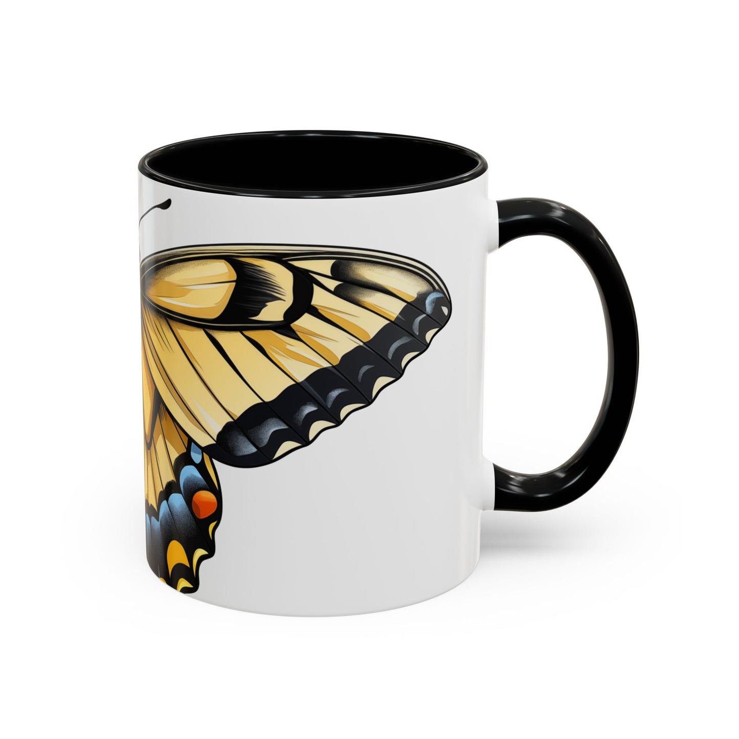 Yellow Tiger Swallowtail Butterfly Accent Coffee Mug, 11oz, Tiger Swallowtail re-imagined Beautiful Tiger Swallowtail Butterfly Coffee Mug & Tea Cup