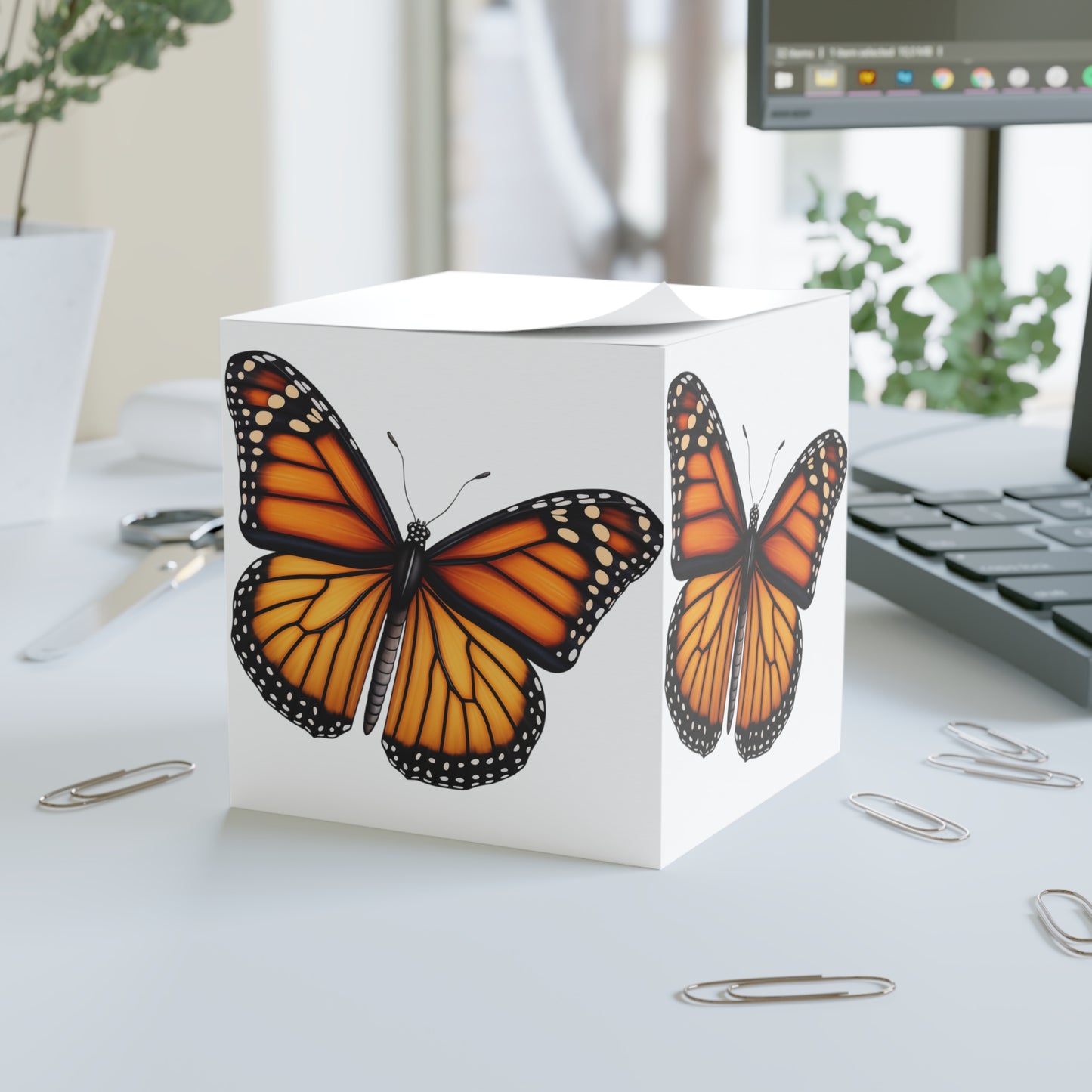 Butterfly Monarch Sticky Note Cube Decoration Stationary for Office, Home or School. Desk Decor and Organization Gift for Nature Lovers