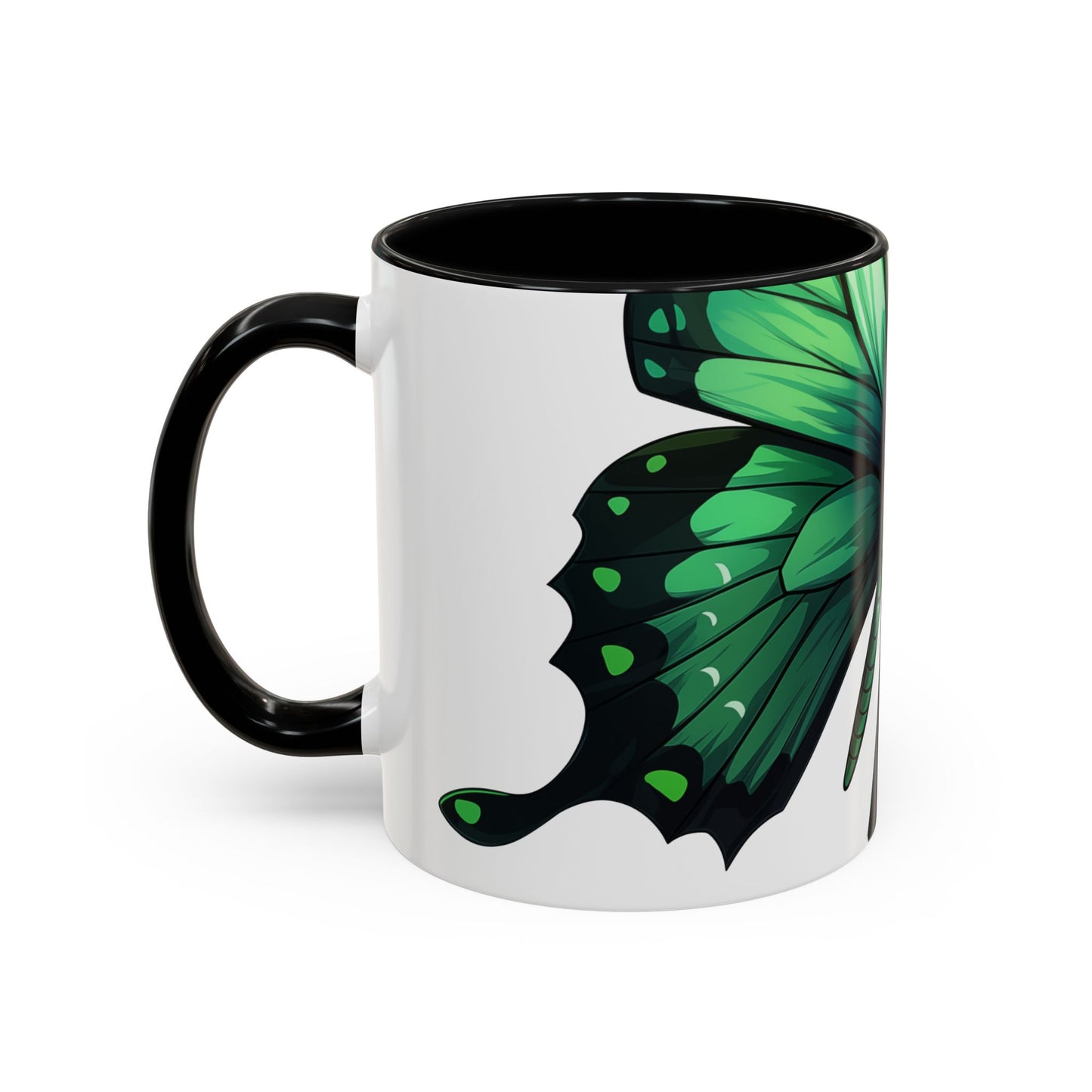 Emerald Green Butterfly Accent Coffee Mug, 11oz, Monarch re-imagined Beautiful Emerald Butterfly Coffee Mug or Tea Cup