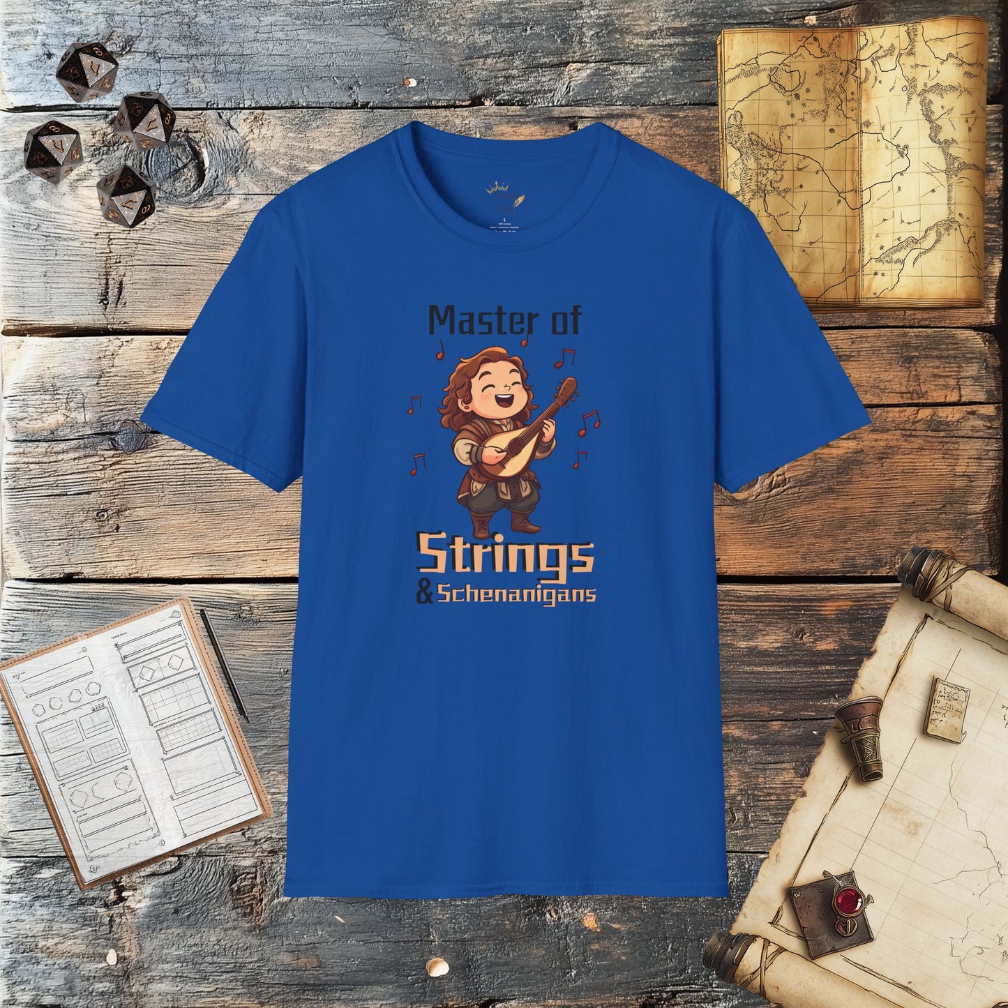 Master of Strings & Schenanigans - Fantasy Group Role Playing Graphic T-Shirt