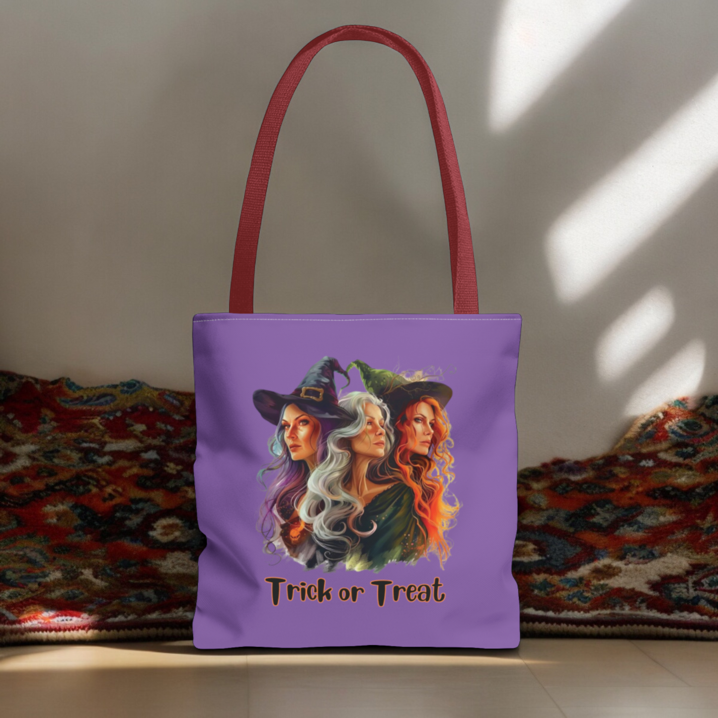 Purple Cute Witches Carrying Tote, Halloween Trick or Treat Bag. Children's or Adult Tote Bag, Halloween Bag, Witches, School Bag, Shopping Bag