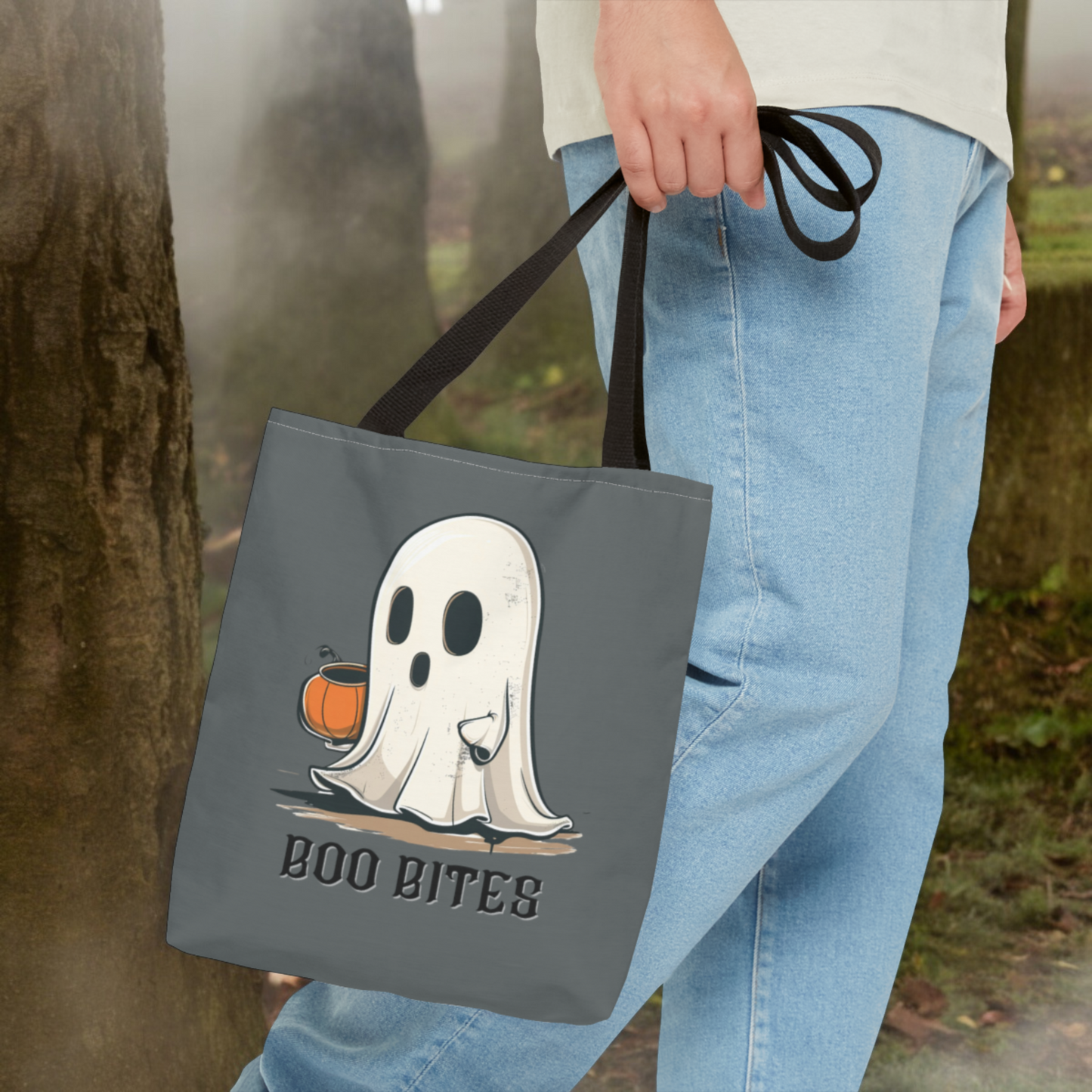 Halloween Trick-or-Treat Ghost Boo Bites tote bag for Trick Or Treat Halloween Costume Ghost Accessory for Kids Cute Ghost Candy Bag