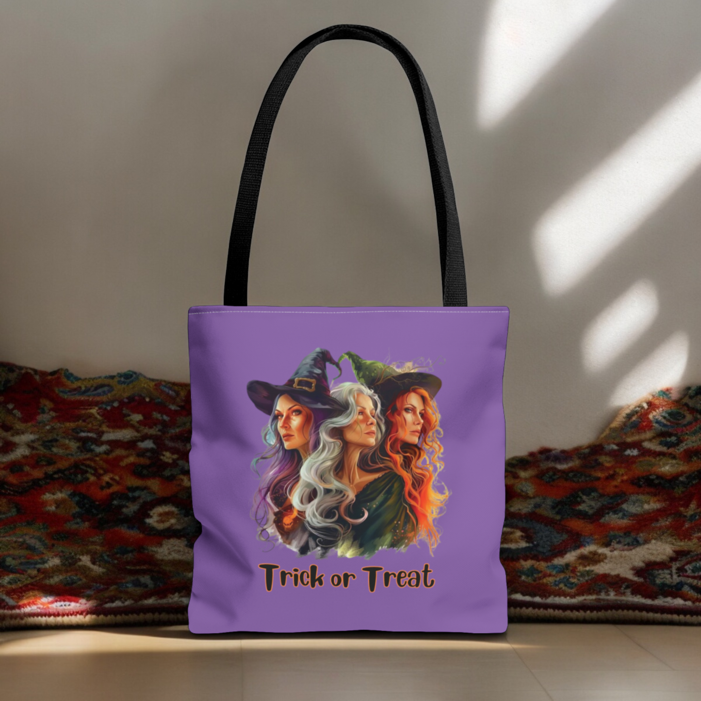 Purple Cute Witches Carrying Tote, Halloween Trick or Treat Bag. Children's or Adult Tote Bag, Halloween Bag, Witches, School Bag, Shopping Bag