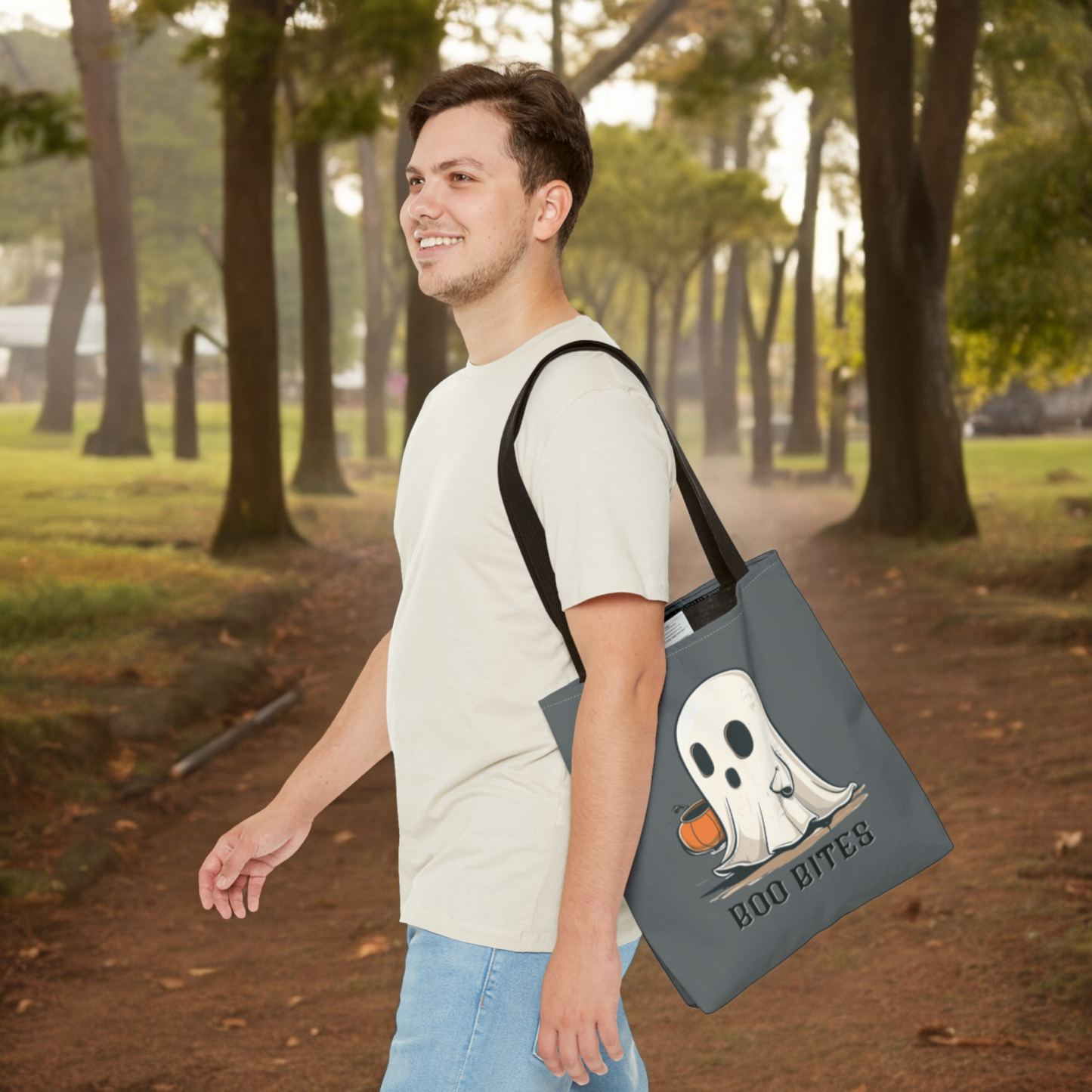 Halloween Trick-or-Treat Ghost Boo Bites tote bag for Trick Or Treat Halloween Costume Ghost Accessory for Kids Cute Ghost Candy Bag