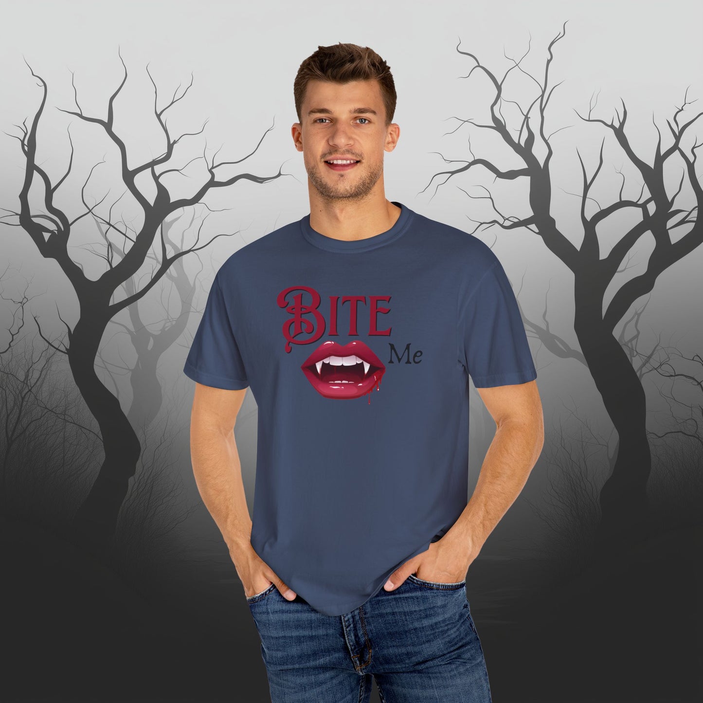 Bite Me Cute Halloween Graphic T - Cute Vampire Bite Me T-Shirt - Comfort Colors 1717