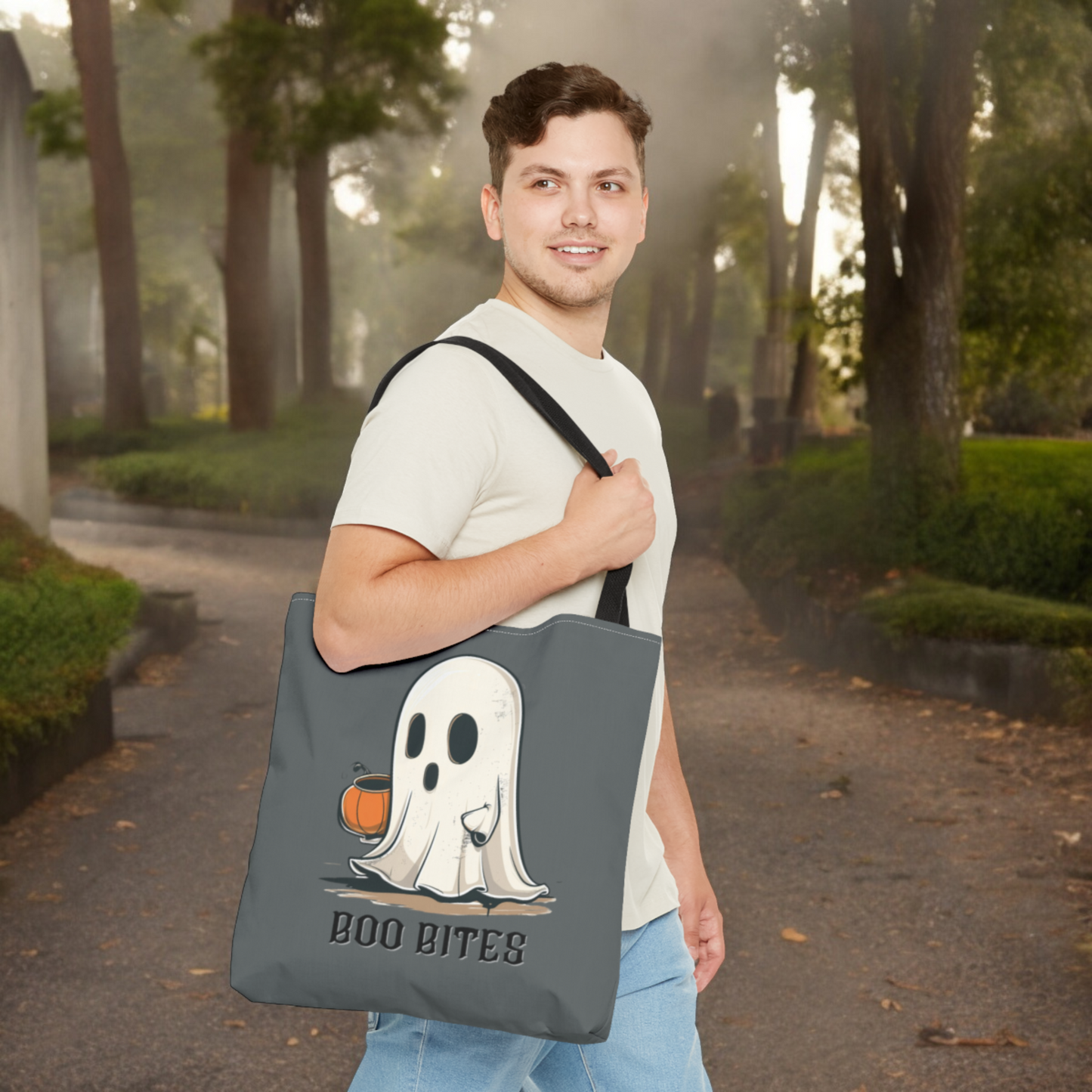 Halloween Trick-or-Treat Ghost Boo Bites tote bag for Trick Or Treat Halloween Costume Ghost Accessory for Kids Cute Ghost Candy Bag