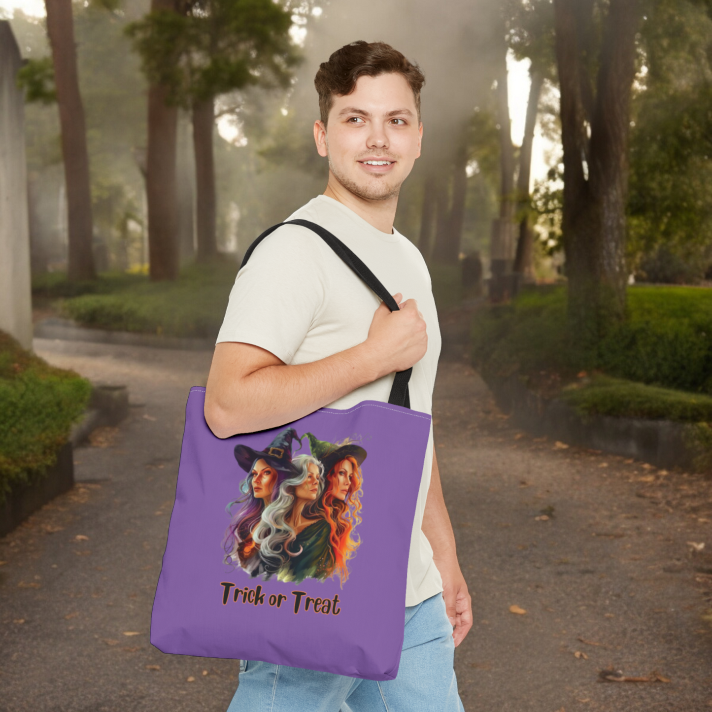 Purple Cute Witches Carrying Tote, Halloween Trick or Treat Bag. Children's or Adult Tote Bag, Halloween Bag, Witches, School Bag, Shopping Bag