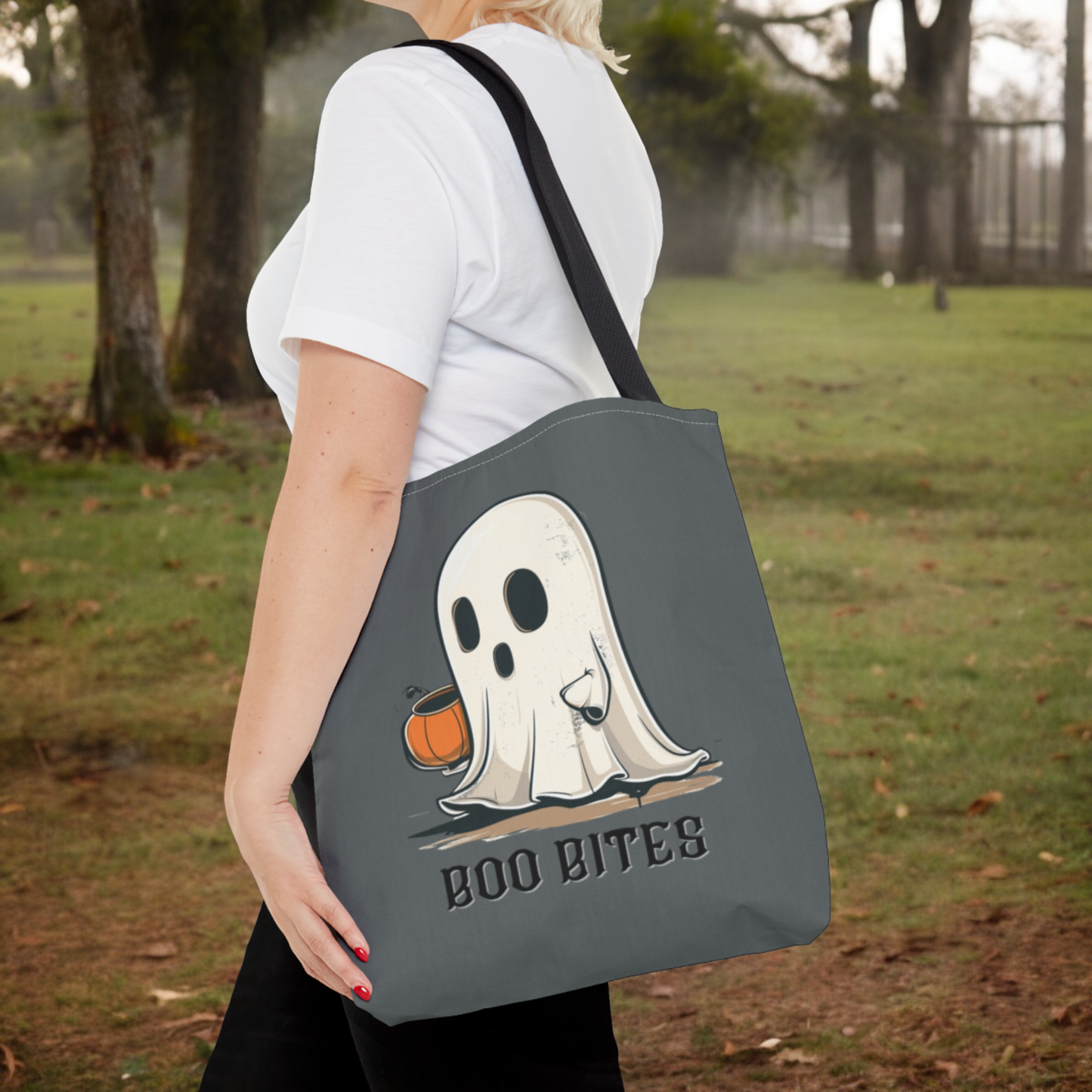 Halloween Trick-or-Treat Ghost Boo Bites tote bag for Trick Or Treat Halloween Costume Ghost Accessory for Kids Cute Ghost Candy Bag