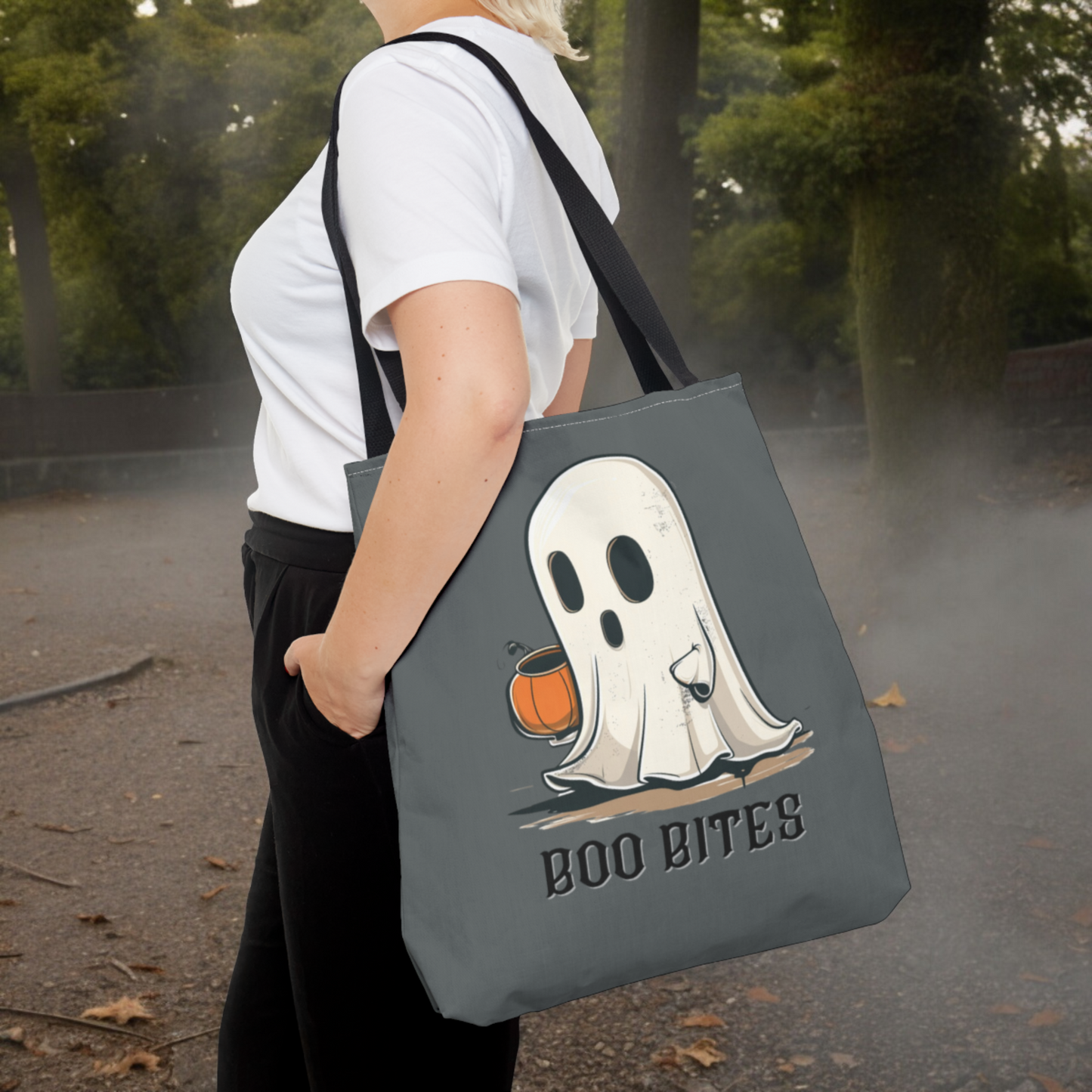 Halloween Trick-or-Treat Ghost Boo Bites tote bag for Trick Or Treat Halloween Costume Ghost Accessory for Kids Cute Ghost Candy Bag