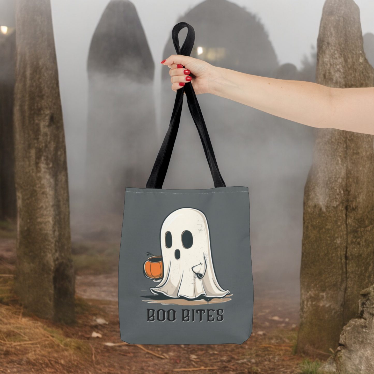 Halloween Trick-or-Treat Ghost Boo Bites tote bag for Trick Or Treat Halloween Costume Ghost Accessory for Kids Cute Ghost Candy Bag