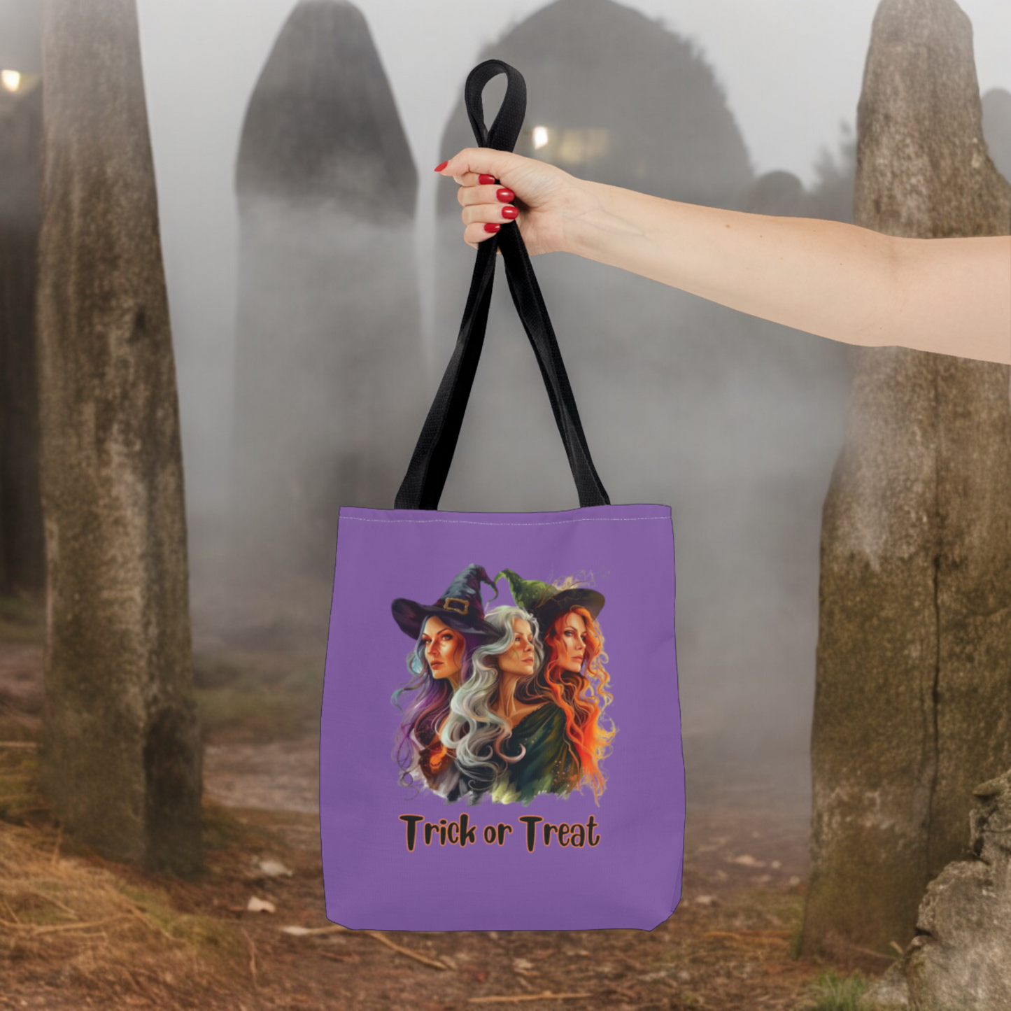 Purple Cute Witches Carrying Tote, Halloween Trick or Treat Bag. Children's or Adult Tote Bag, Halloween Bag, Witches, School Bag, Shopping Bag