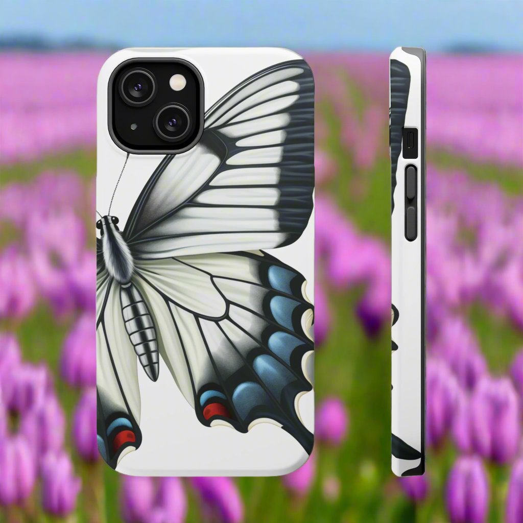 White Zebra Swallowtail Butterfly Re-imagined iPhone case Beautiful Butterfly MagSafe Tough Cases White Swallowtail Butterfly MagSafe iPhone Case