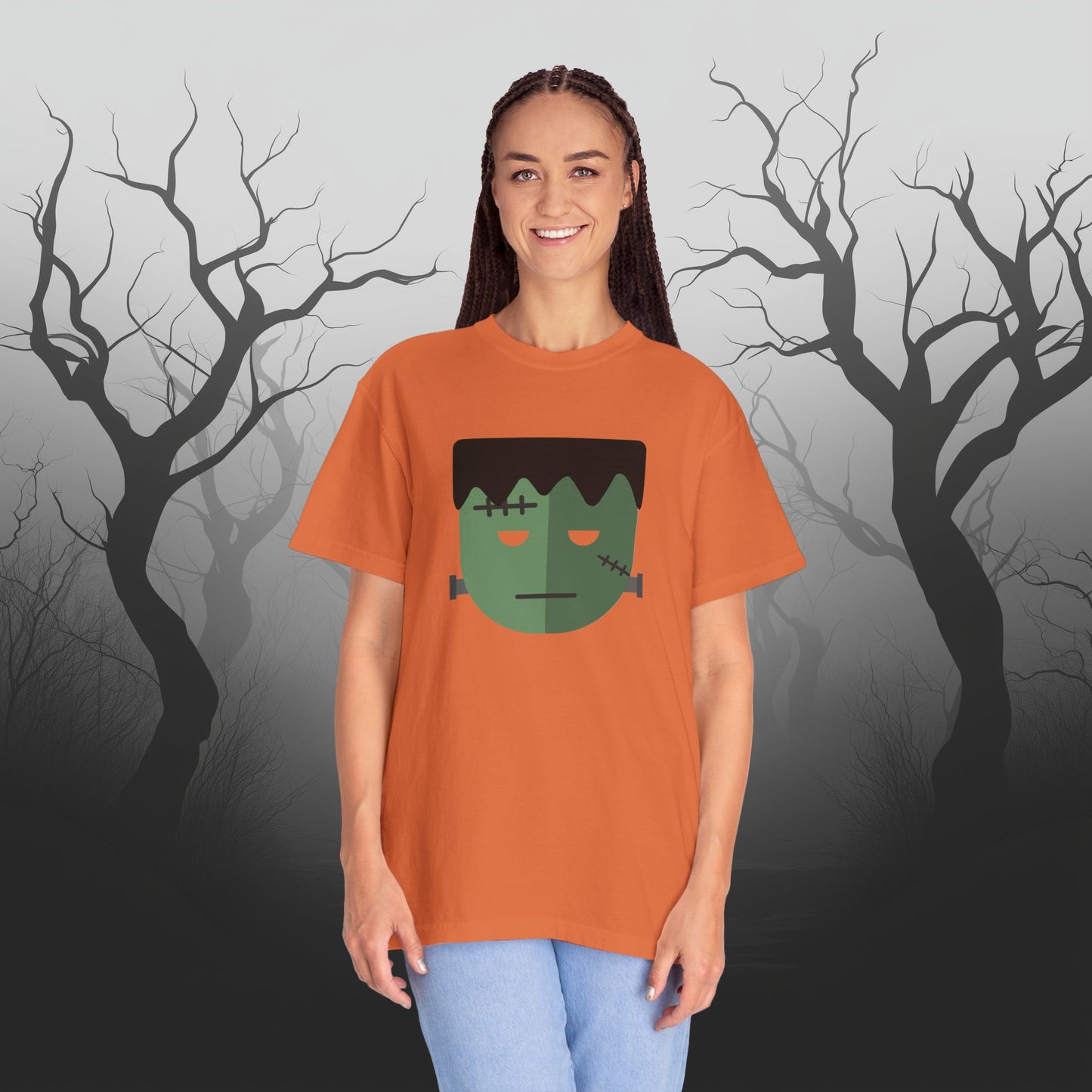 Cute & Simple Frankenstein Graphic Halloween Graphic T-Shirt - Funny Halloween Shirt Comfort Colors 1717