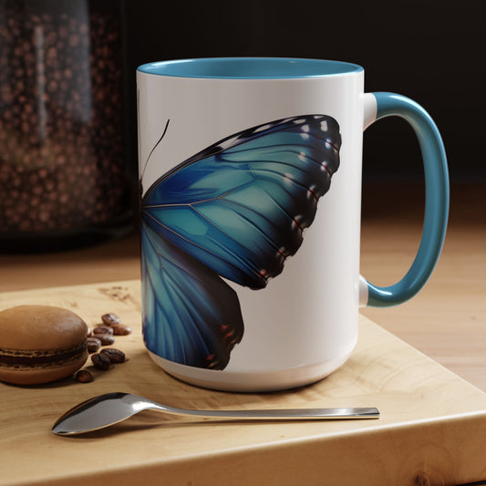 Blue Morpho Butterfly Accent Coffee Mug, 11oz, Monarch re-imagined Blue Butterfly Coffee mug or Tea Cup