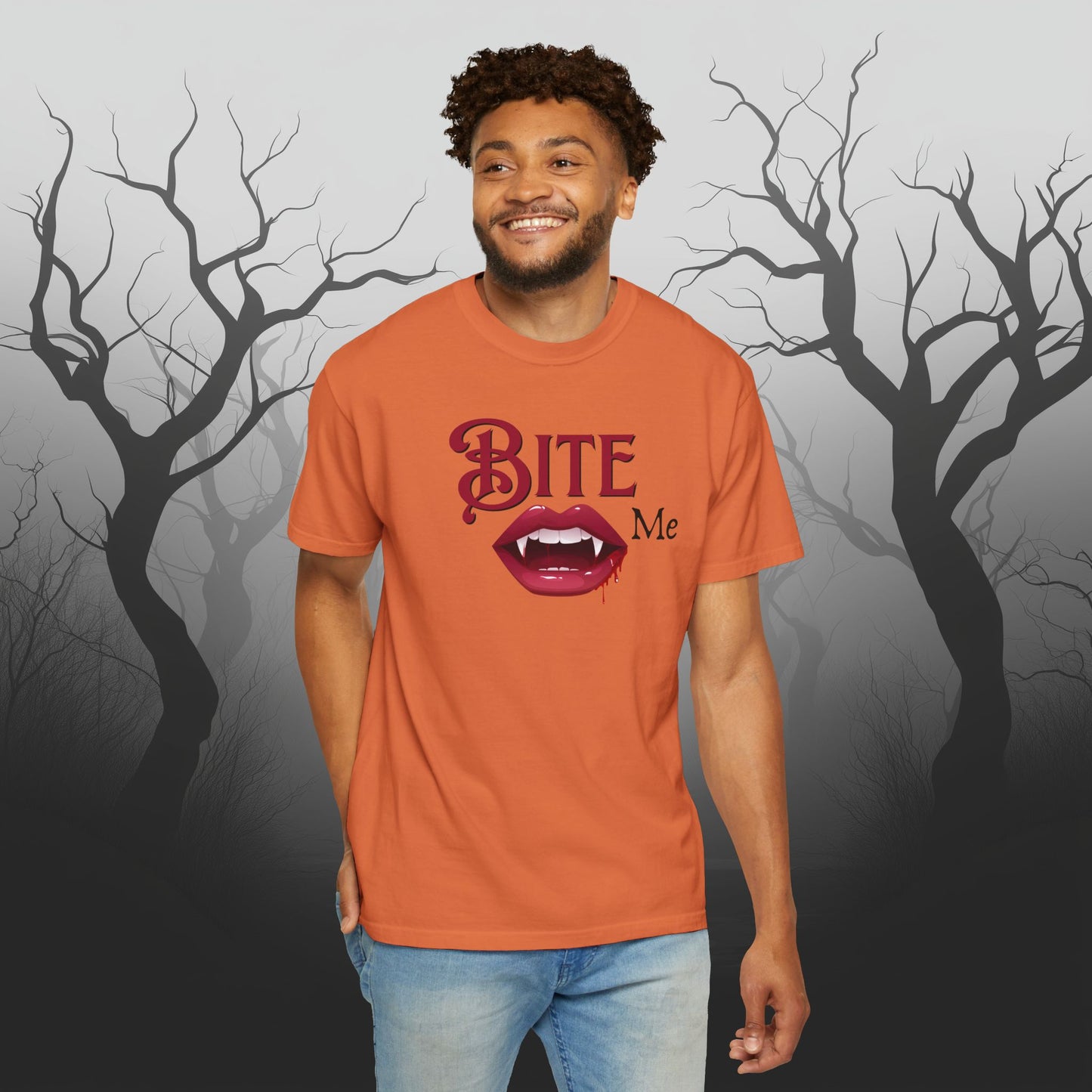 Bite Me Cute Halloween Graphic T - Cute Vampire Bite Me T-Shirt - Comfort Colors 1717