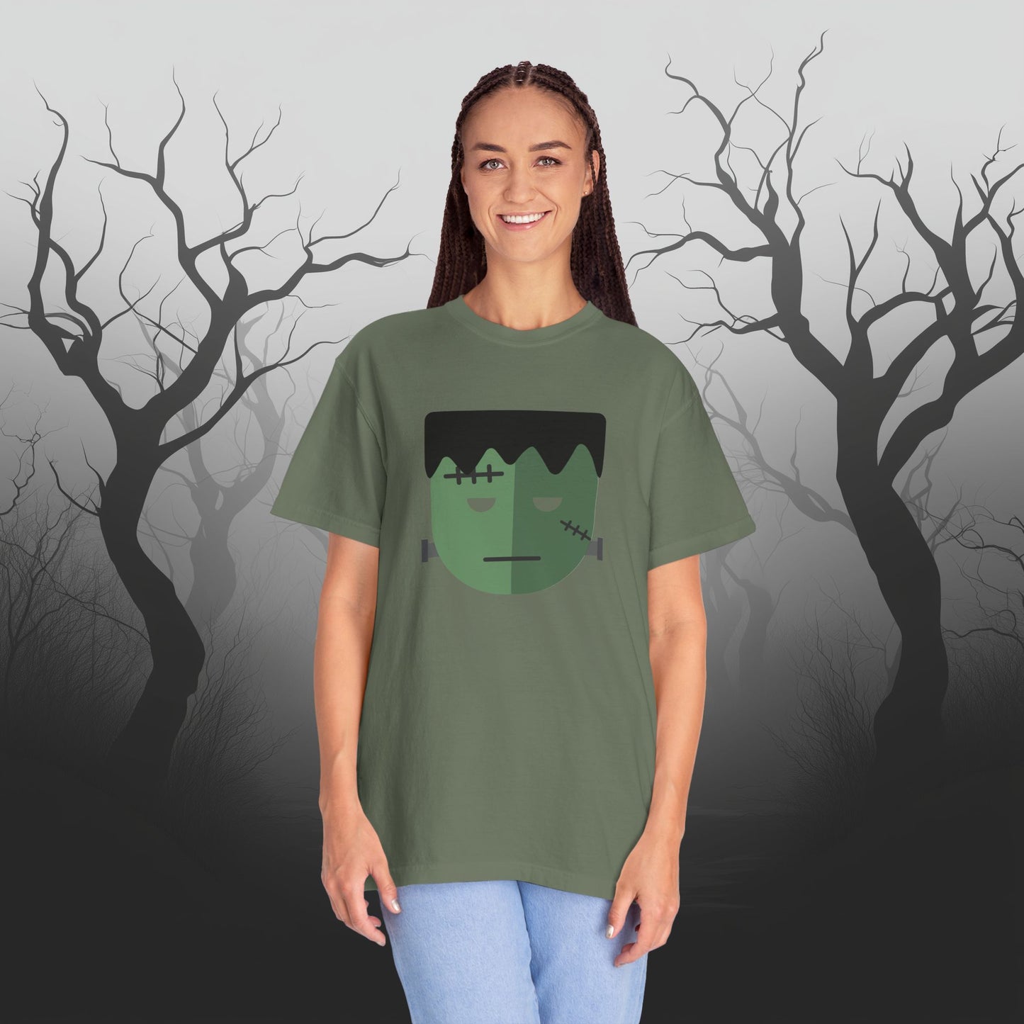 Cute & Simple Frankenstein Graphic Halloween Graphic T-Shirt - Funny Halloween Shirt Comfort Colors 1717