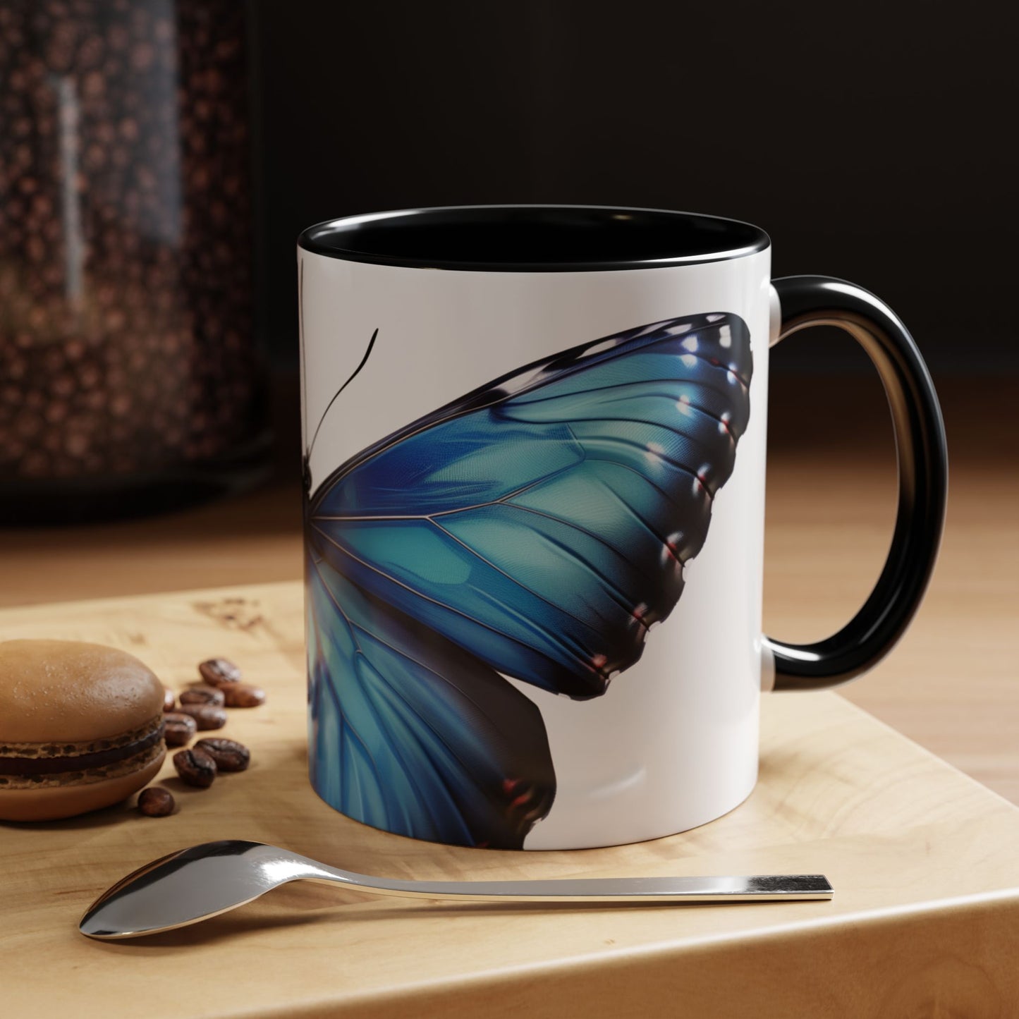 Blue Morpho Butterfly Accent Coffee Mug, 11oz, Monarch re-imagined Blue Butterfly Coffee mug or Tea Cup