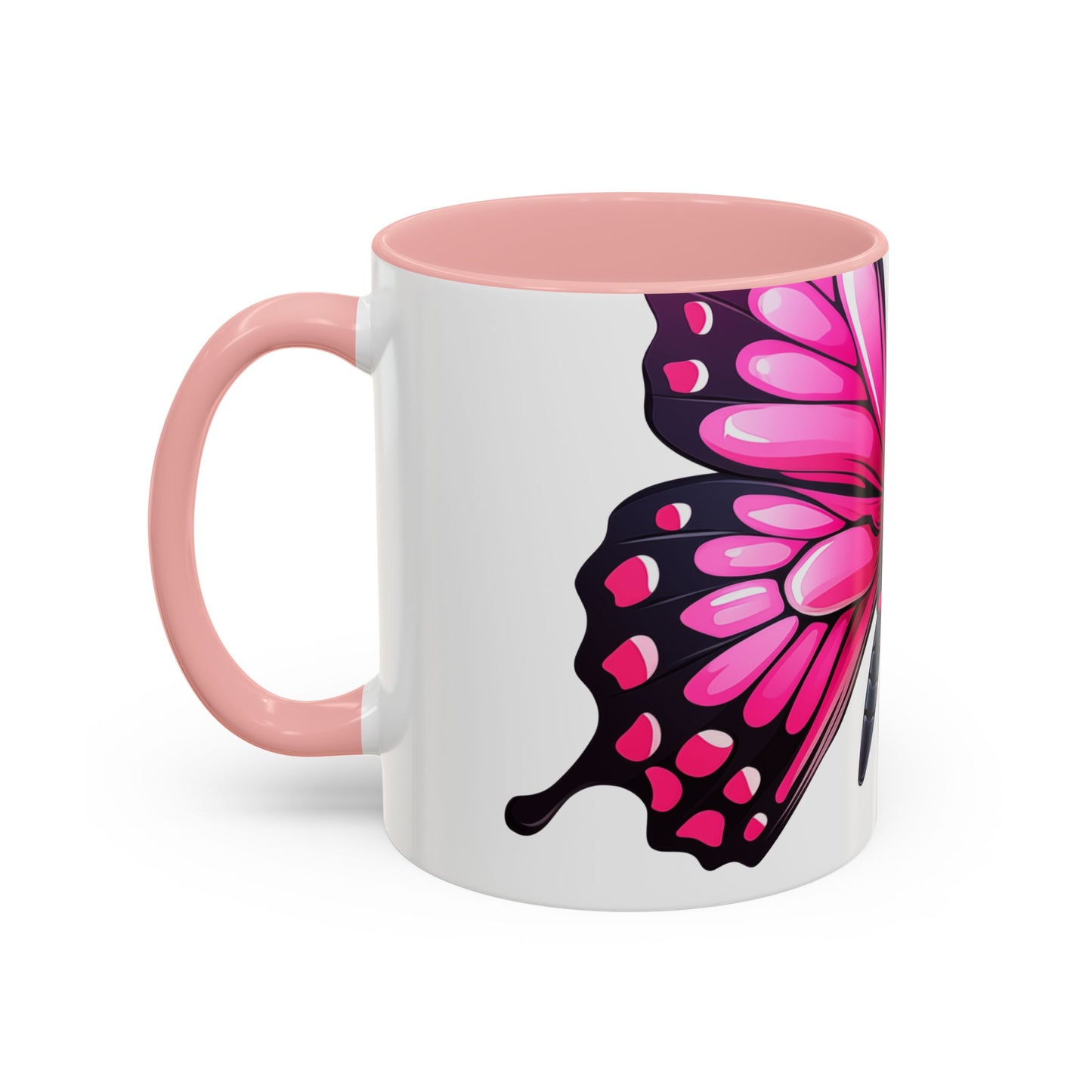 Pink Jewel Butterfly Accent Coffee Mug, 11oz, Emerald Swallowtail re-imagined Beautiful Pink Butterfly Tea Cup or Coffee Mug