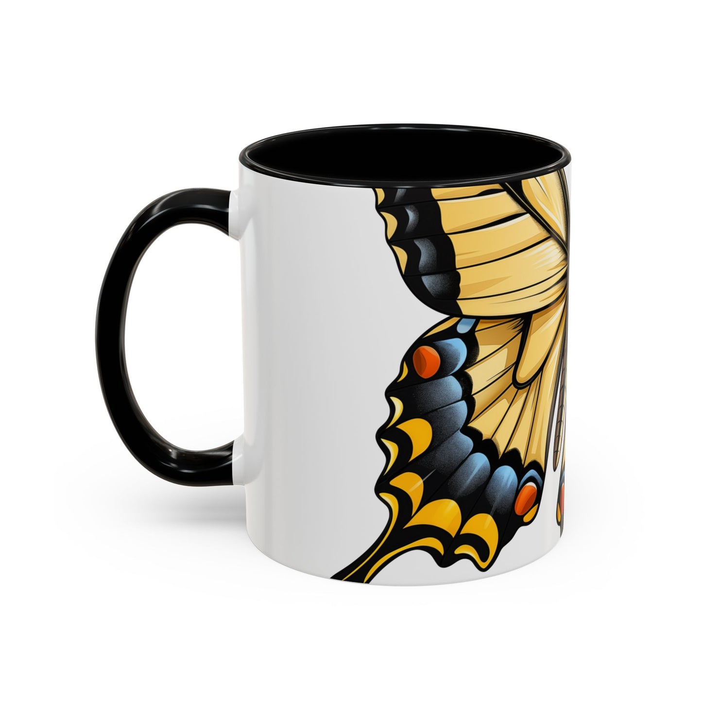 Yellow Tiger Swallowtail Butterfly Accent Coffee Mug, 11oz, Tiger Swallowtail re-imagined Beautiful Tiger Swallowtail Butterfly Coffee Mug & Tea Cup