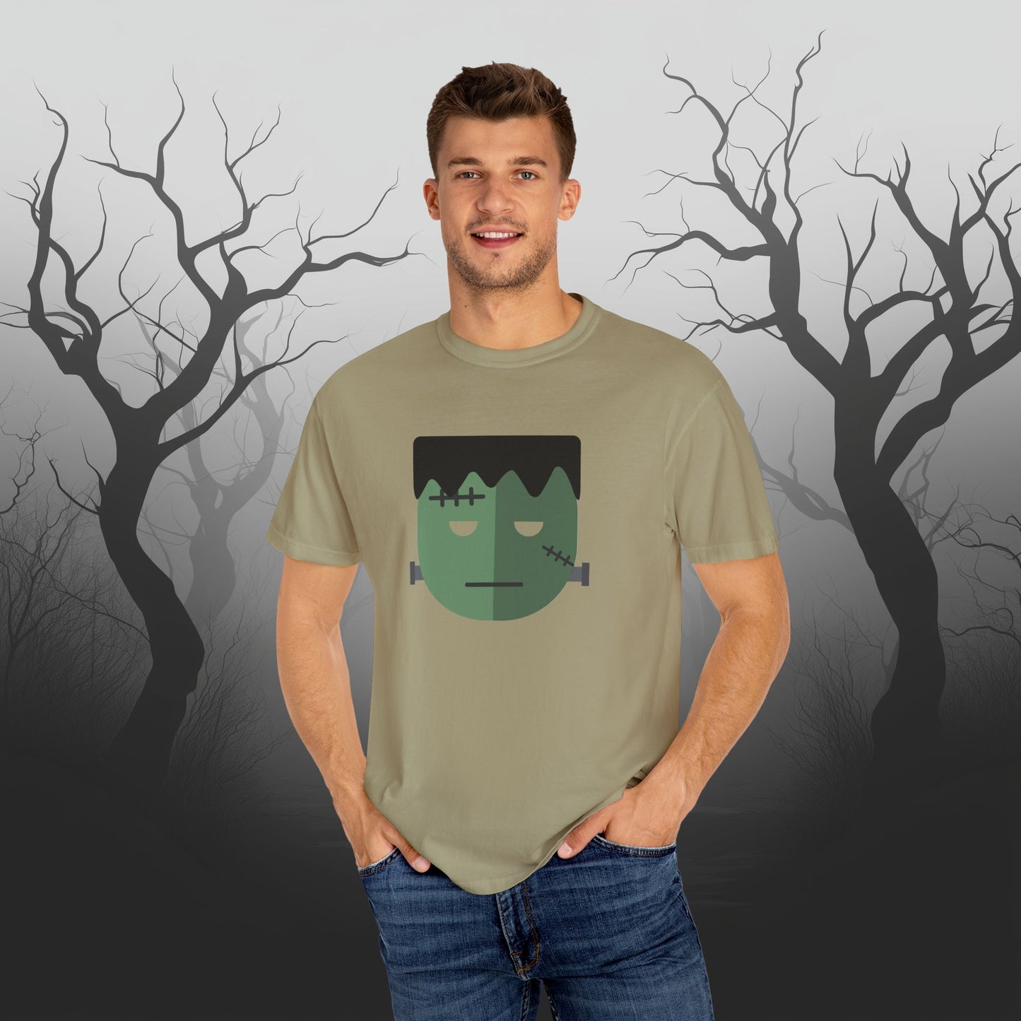 Cute & Simple Frankenstein Graphic Halloween Graphic T-Shirt - Funny Halloween Shirt Comfort Colors 1717