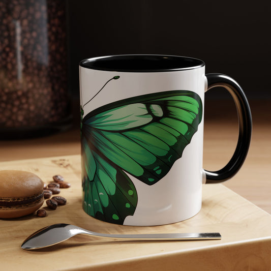 Emerald Green Butterfly Accent Coffee Mug, 11oz, Monarch re-imagined Beautiful Emerald Butterfly Coffee Mug or Tea Cup