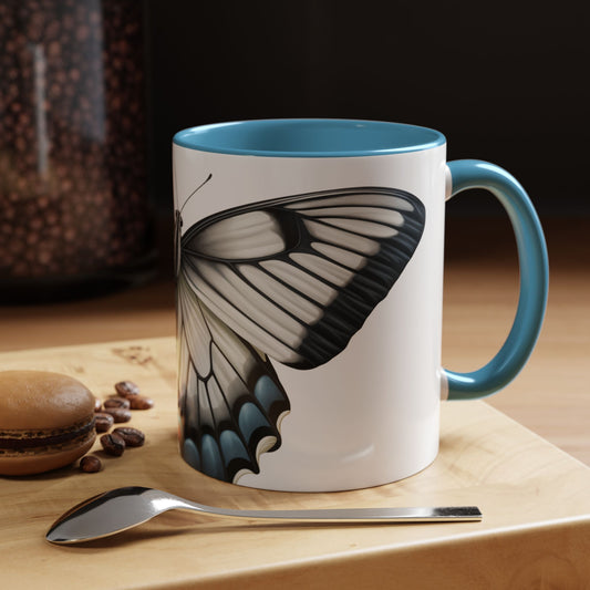 White Zebra Swallowtail Butterfly Accent Coffee Mug, 11oz, Zebra Swallowtail Butterfly Coffee or Tea Mug