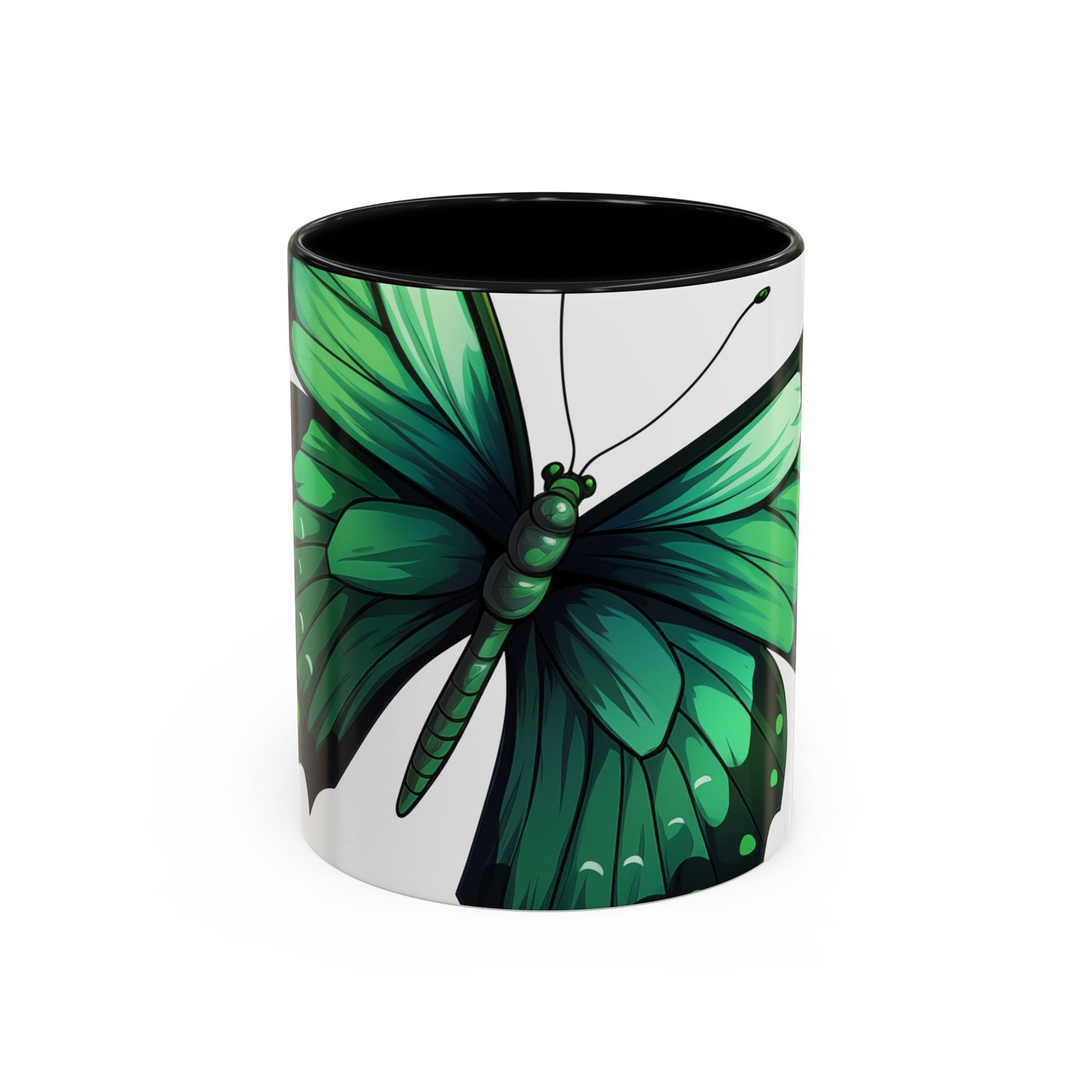 Emerald Green Butterfly Accent Coffee Mug, 11oz, Monarch re-imagined Beautiful Emerald Butterfly Coffee Mug or Tea Cup