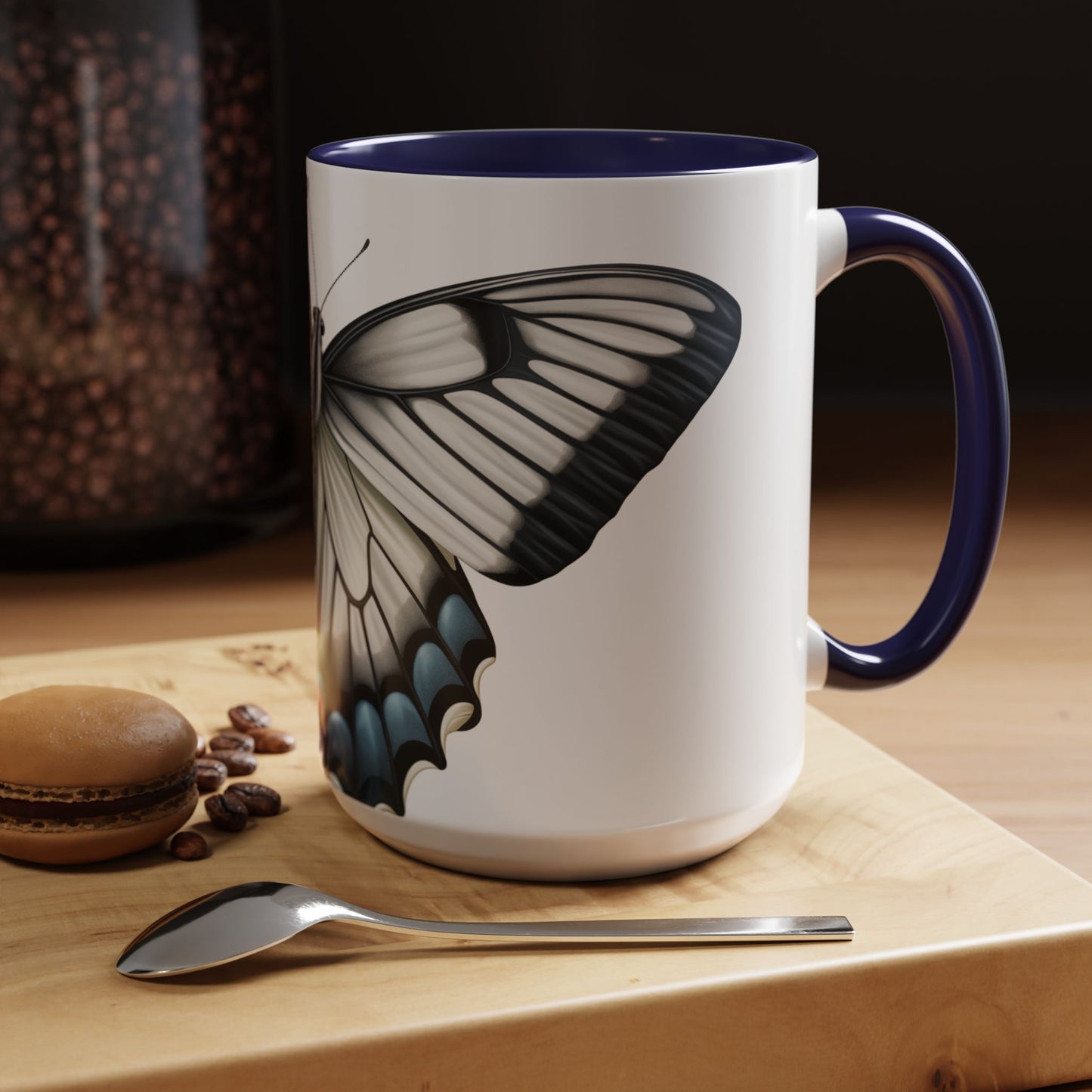 White Zebra Swallowtail Butterfly Accent Coffee Mug, 11oz, Zebra Swallowtail Butterfly Coffee or Tea Mug