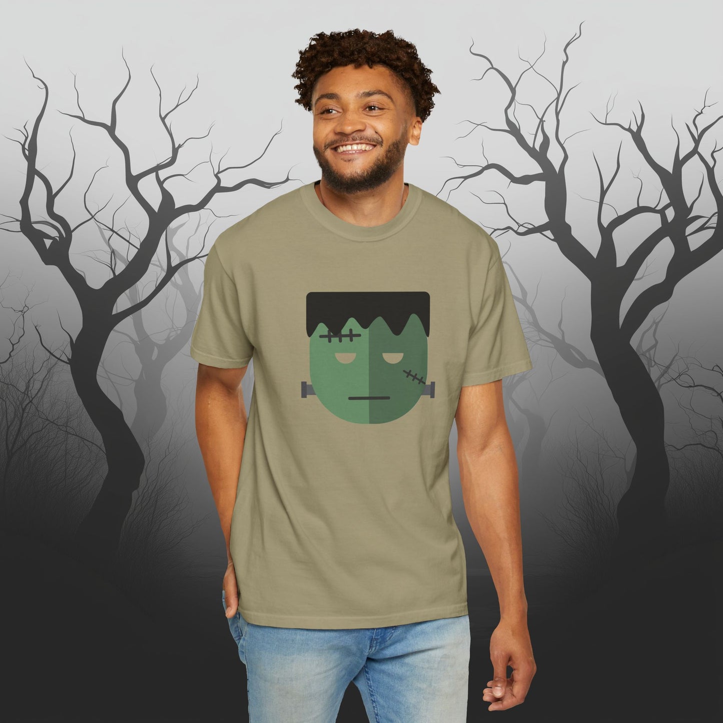 Cute & Simple Frankenstein Graphic Halloween Graphic T-Shirt - Funny Halloween Shirt Comfort Colors 1717