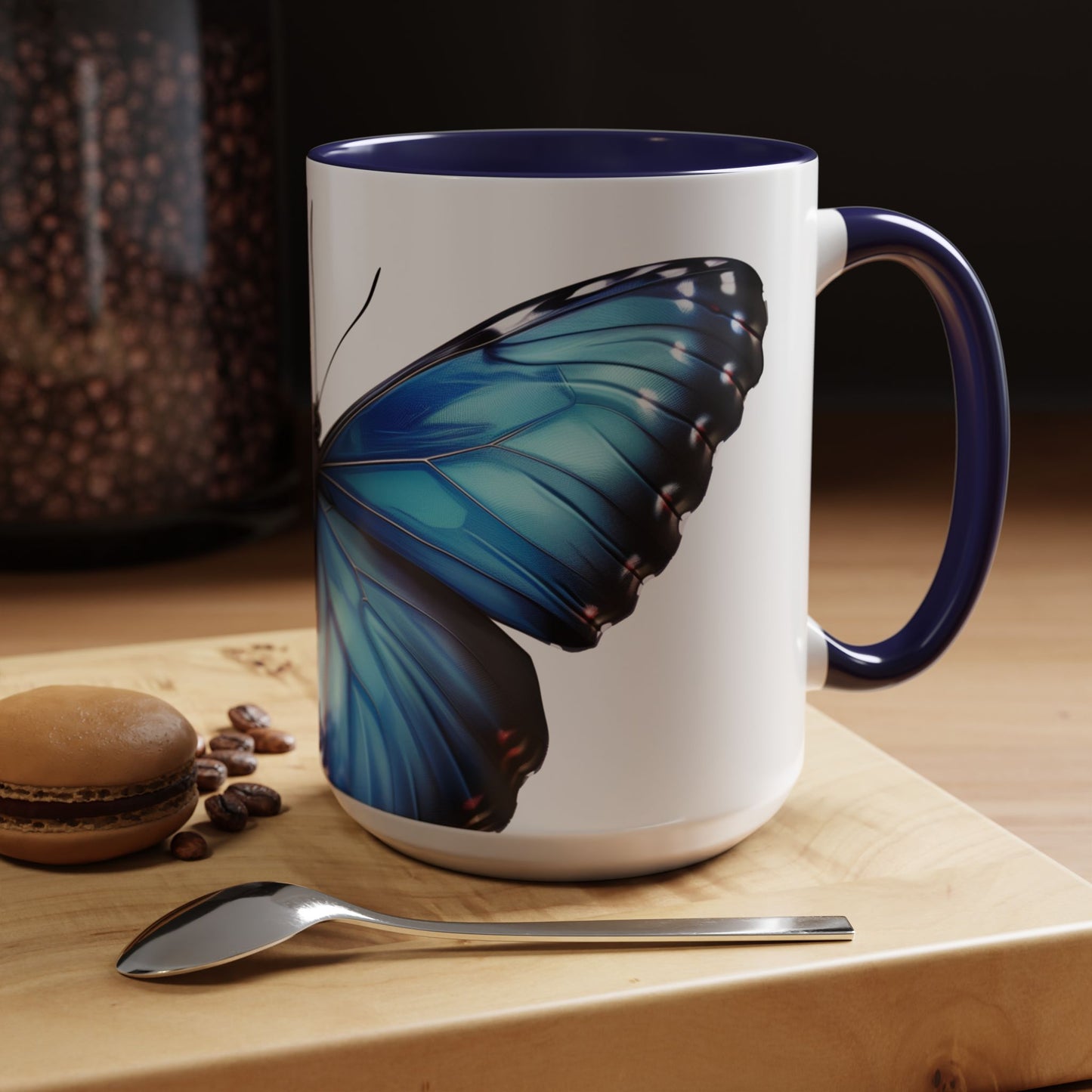 Blue Morpho Butterfly Accent Coffee Mug, 11oz, Monarch re-imagined Blue Butterfly Coffee mug or Tea Cup