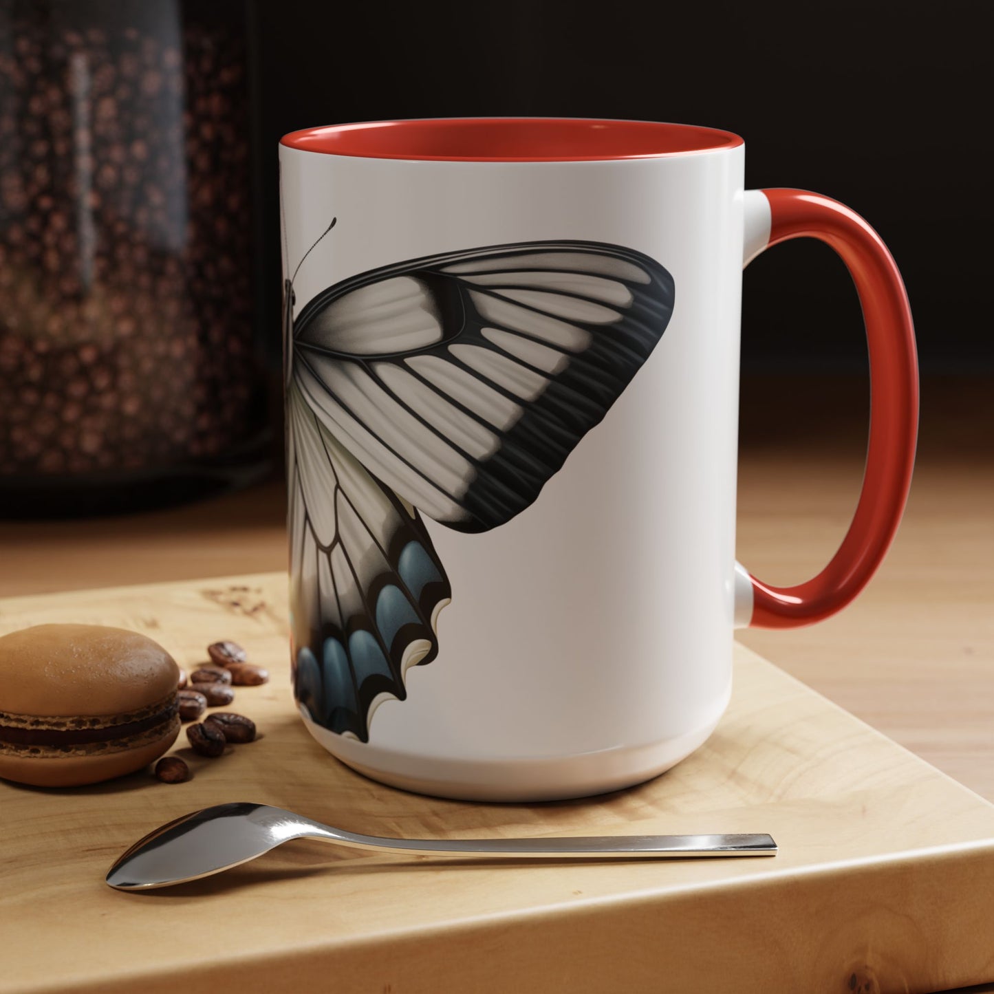 White Zebra Swallowtail Butterfly Accent Coffee Mug, 11oz, Zebra Swallowtail Butterfly Coffee or Tea Mug