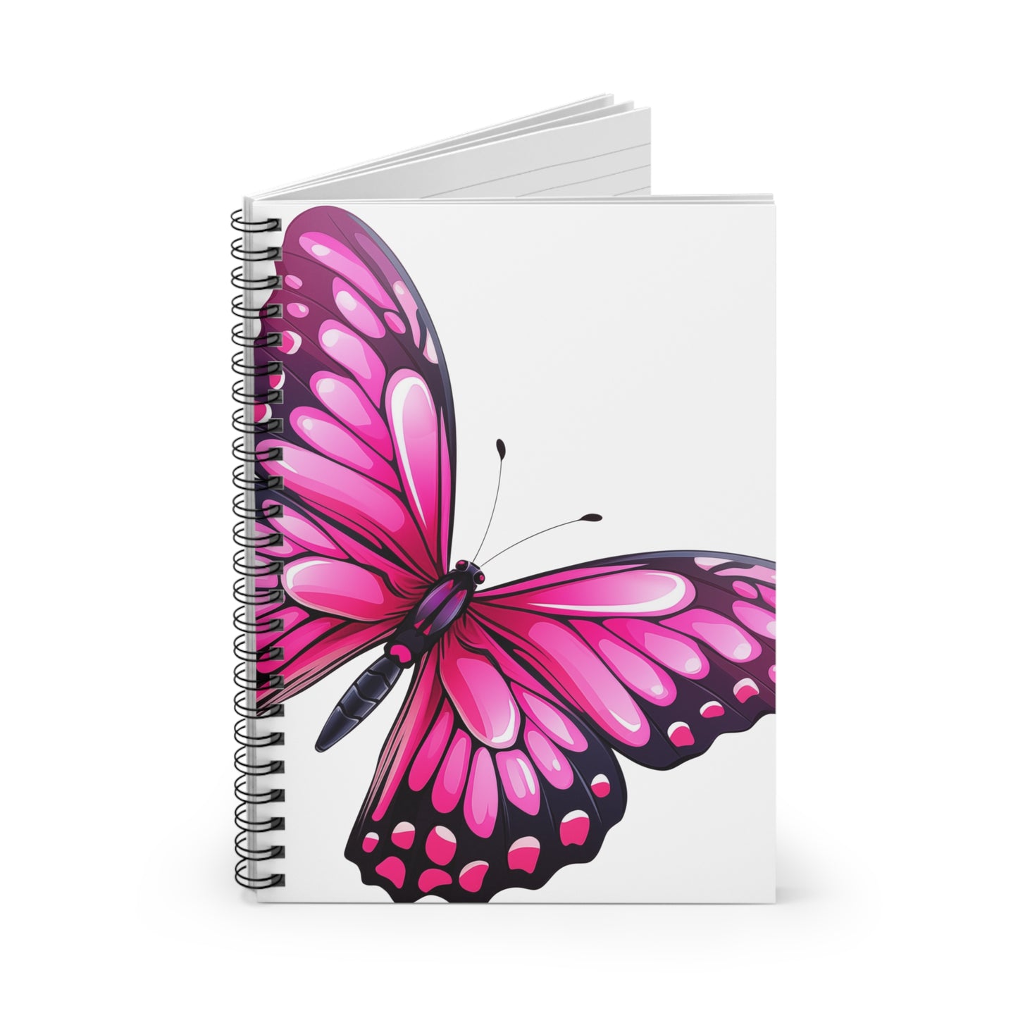 Pink Jewel Butterfly Spiral Notebook Ruled, Lined Journal Diary for School, College, Office or Home. Artistic Stationary Supply or Gift