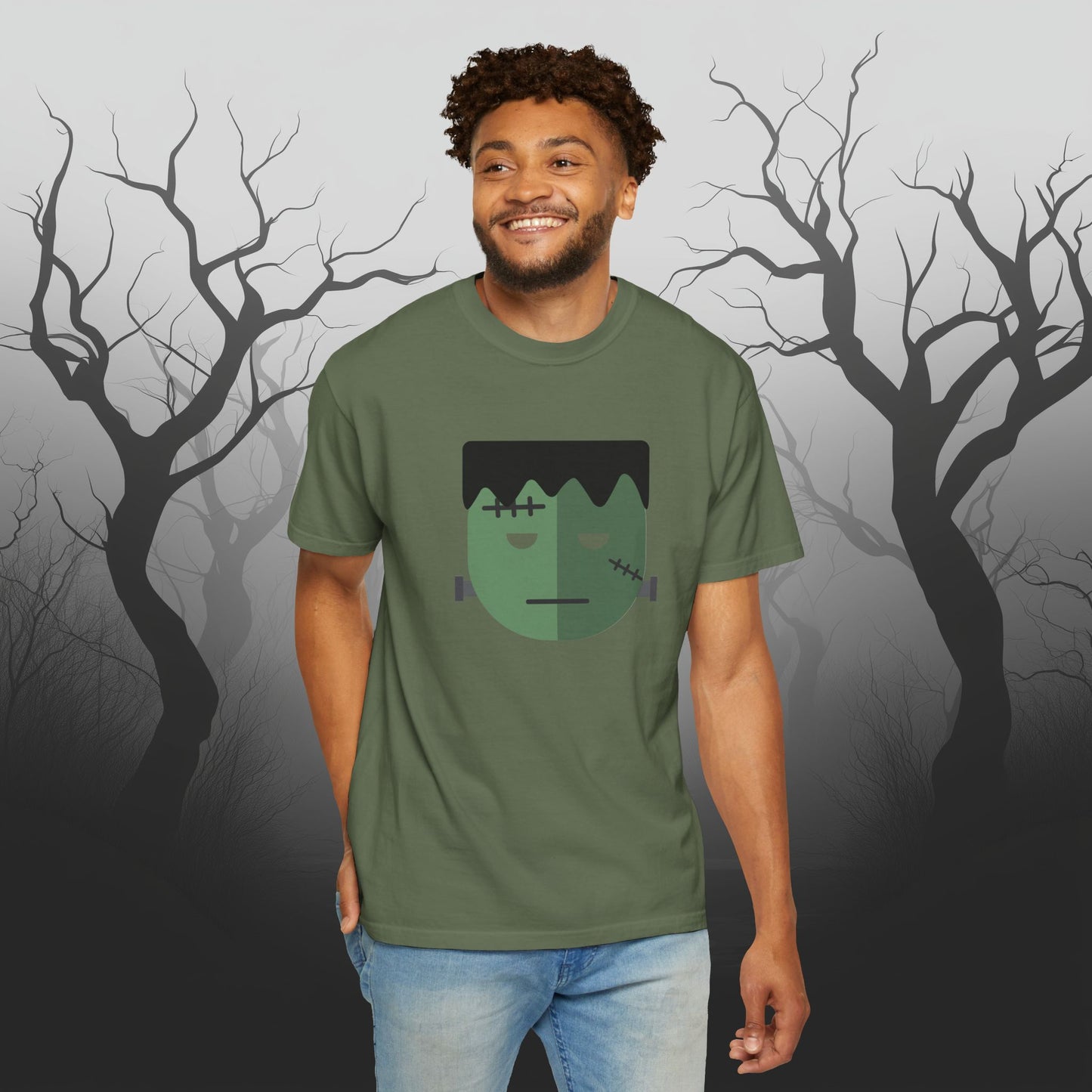 Cute & Simple Frankenstein Graphic Halloween Graphic T-Shirt - Funny Halloween Shirt Comfort Colors 1717